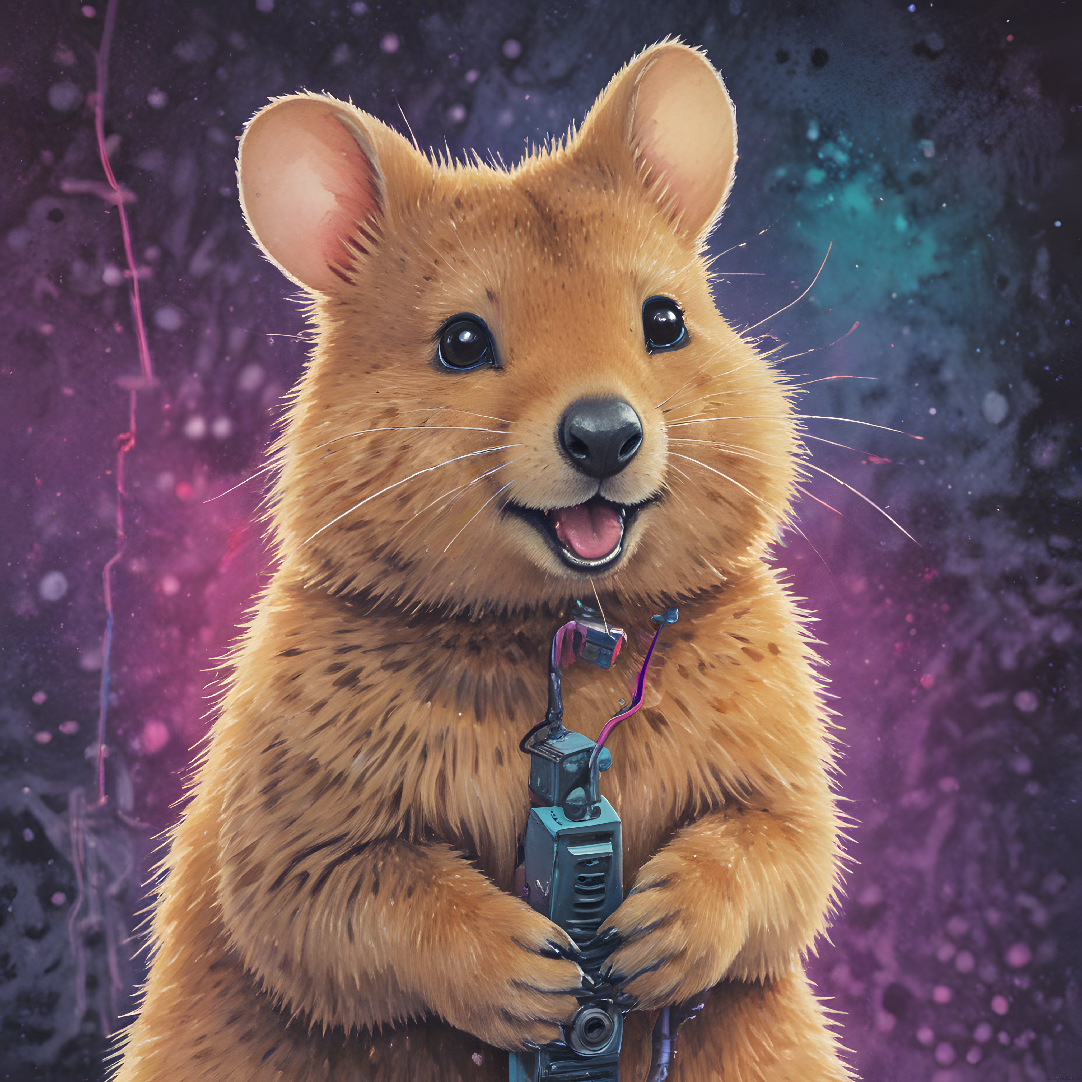 Sevimli Quokka'nın Cyberpunk Mekanik Yükseltmeli Dijital Sanat Portresi Sevimli Quokka'nın Cyberpunk Mekanik Yükseltmeli Dijital Sanat Portresi