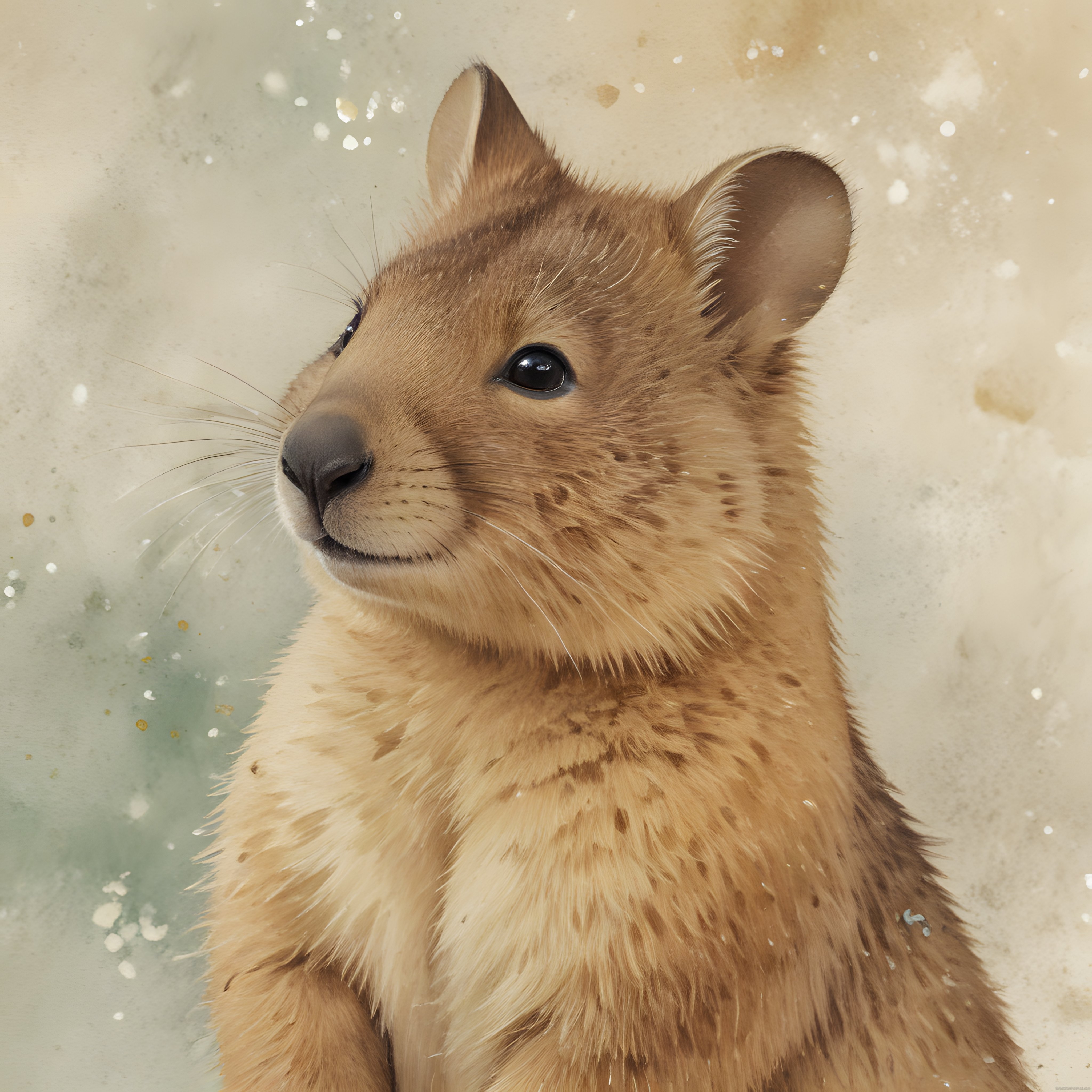 Sevimli Quokka Portresi: Sulu Boya Tarzında Dijital Hayvan İllüstrasyonu