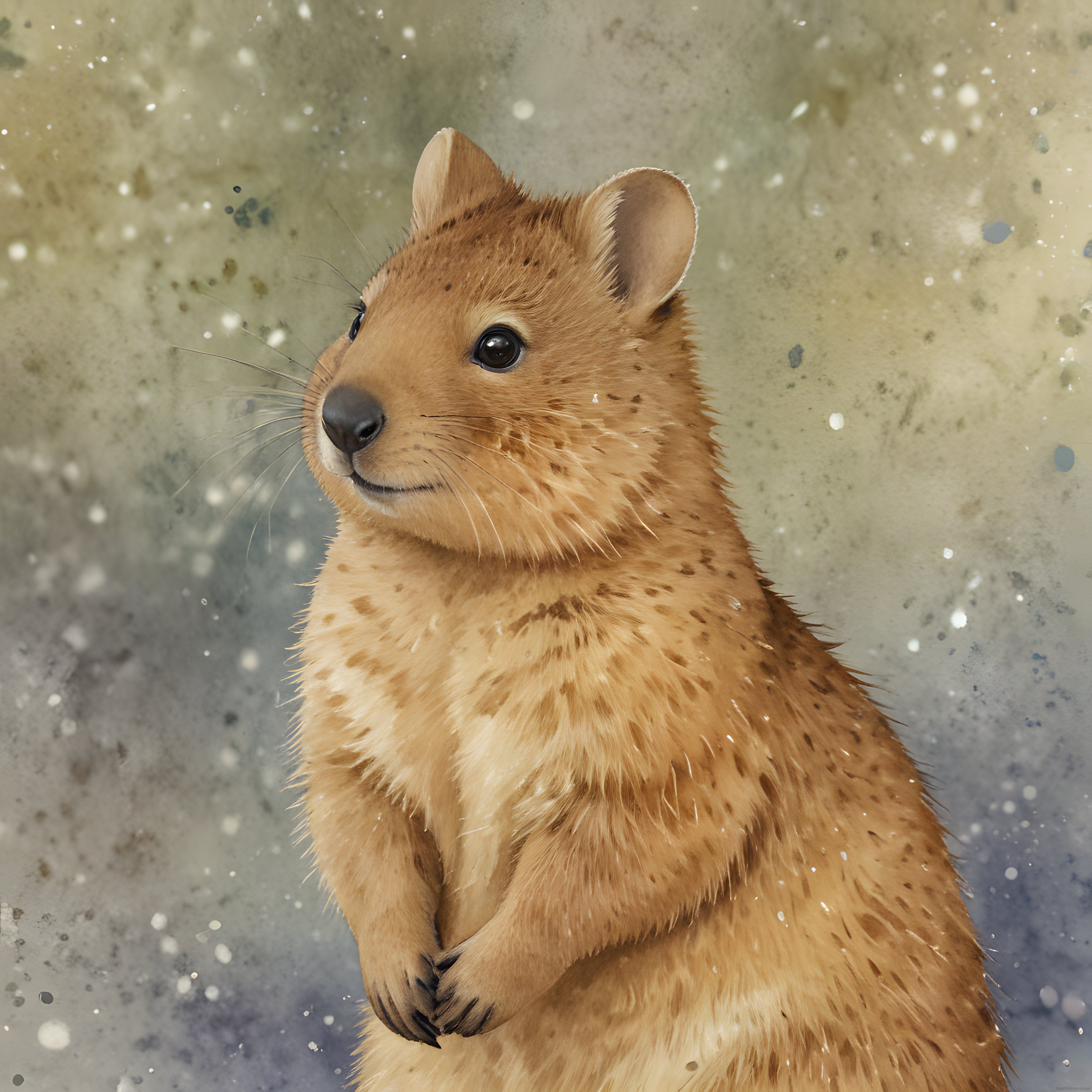 Sevimli Quokka Portresi: Suluboya Tarzı Dijital Hayvan İllüstrasyonu