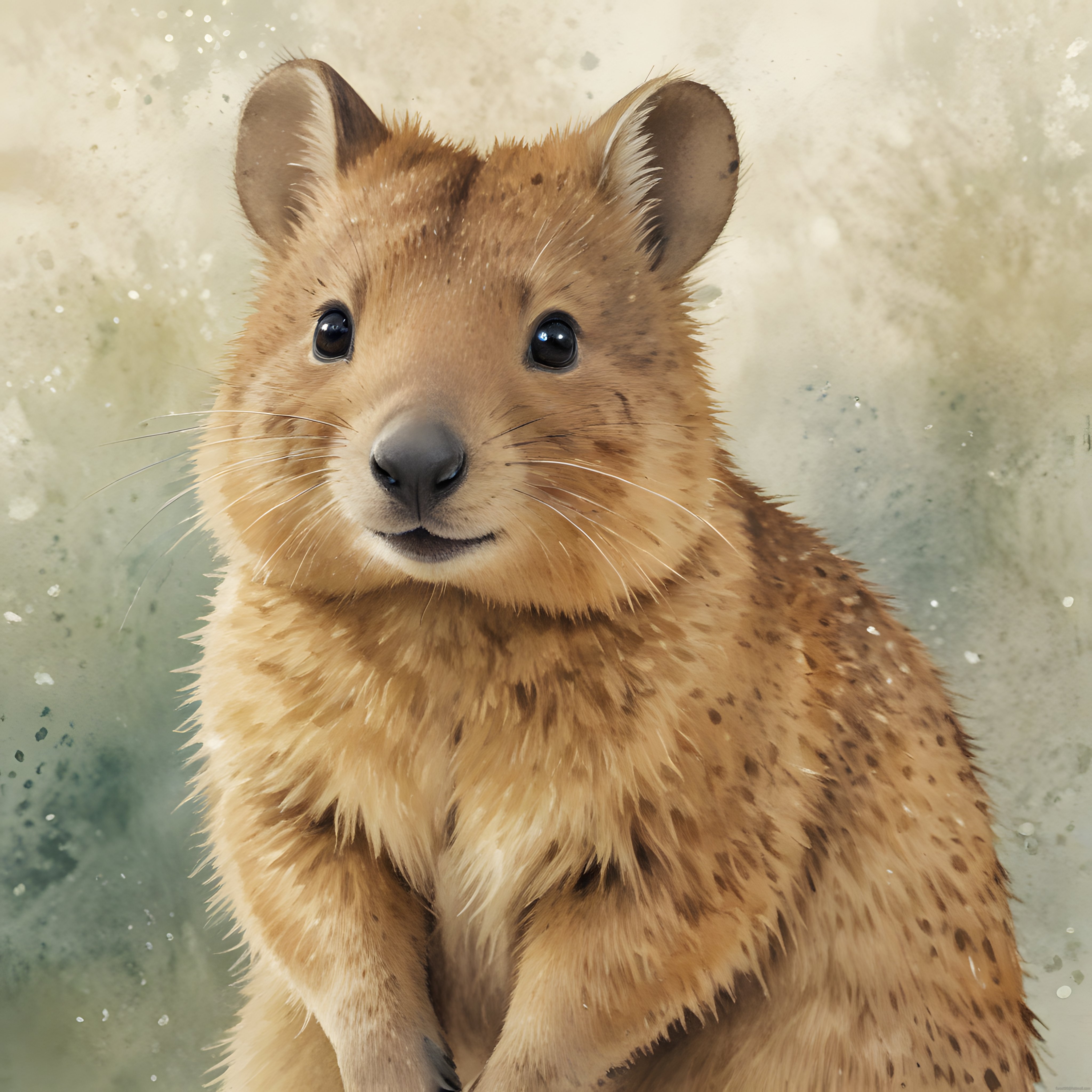Sevimli quokka suluboya tarzında doğal tonlarda dijital hayvan portresi