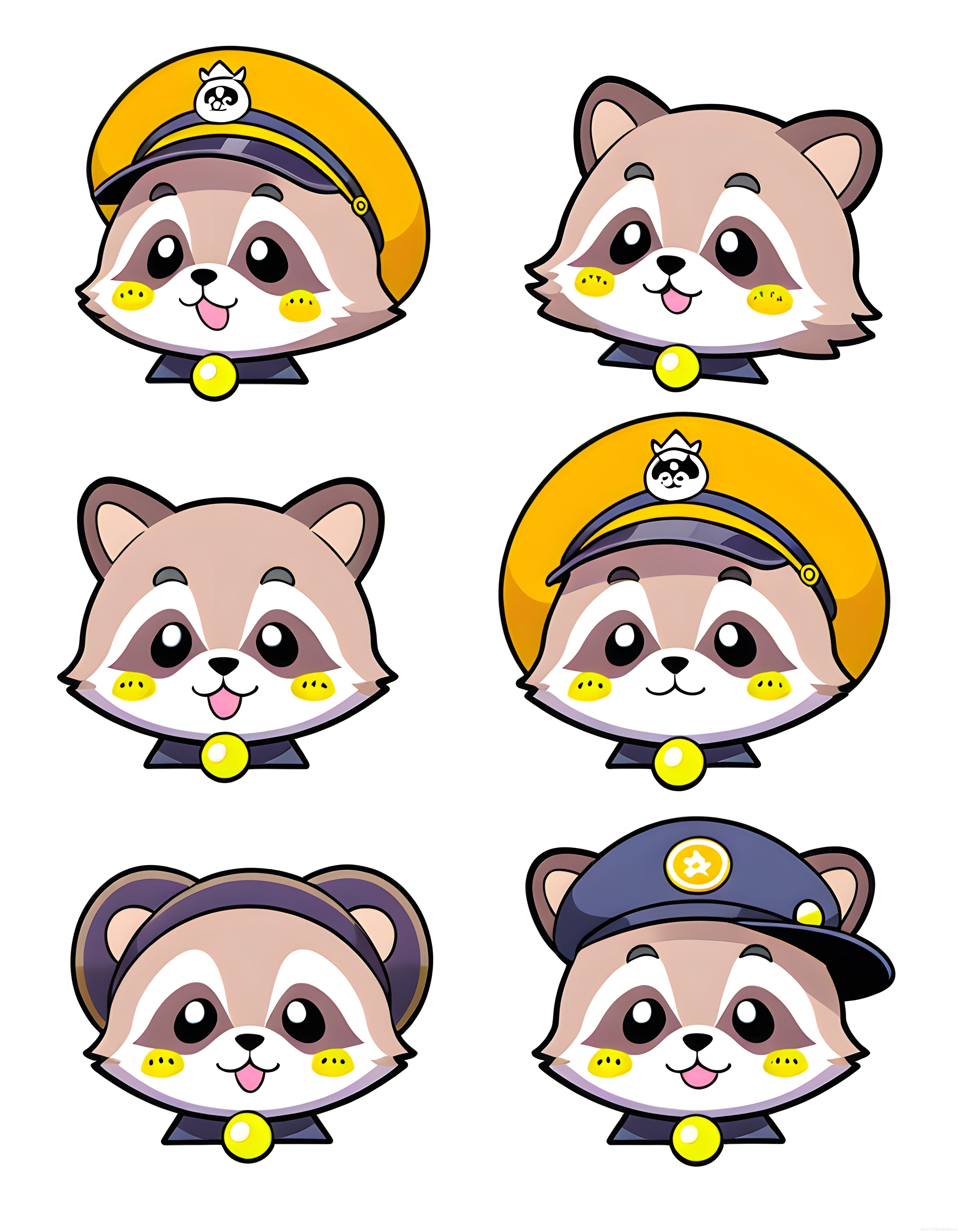 Sevimli Rakun Maskot Seti: Farklı Şapkalarla Kawaii Hayvan Figürleri