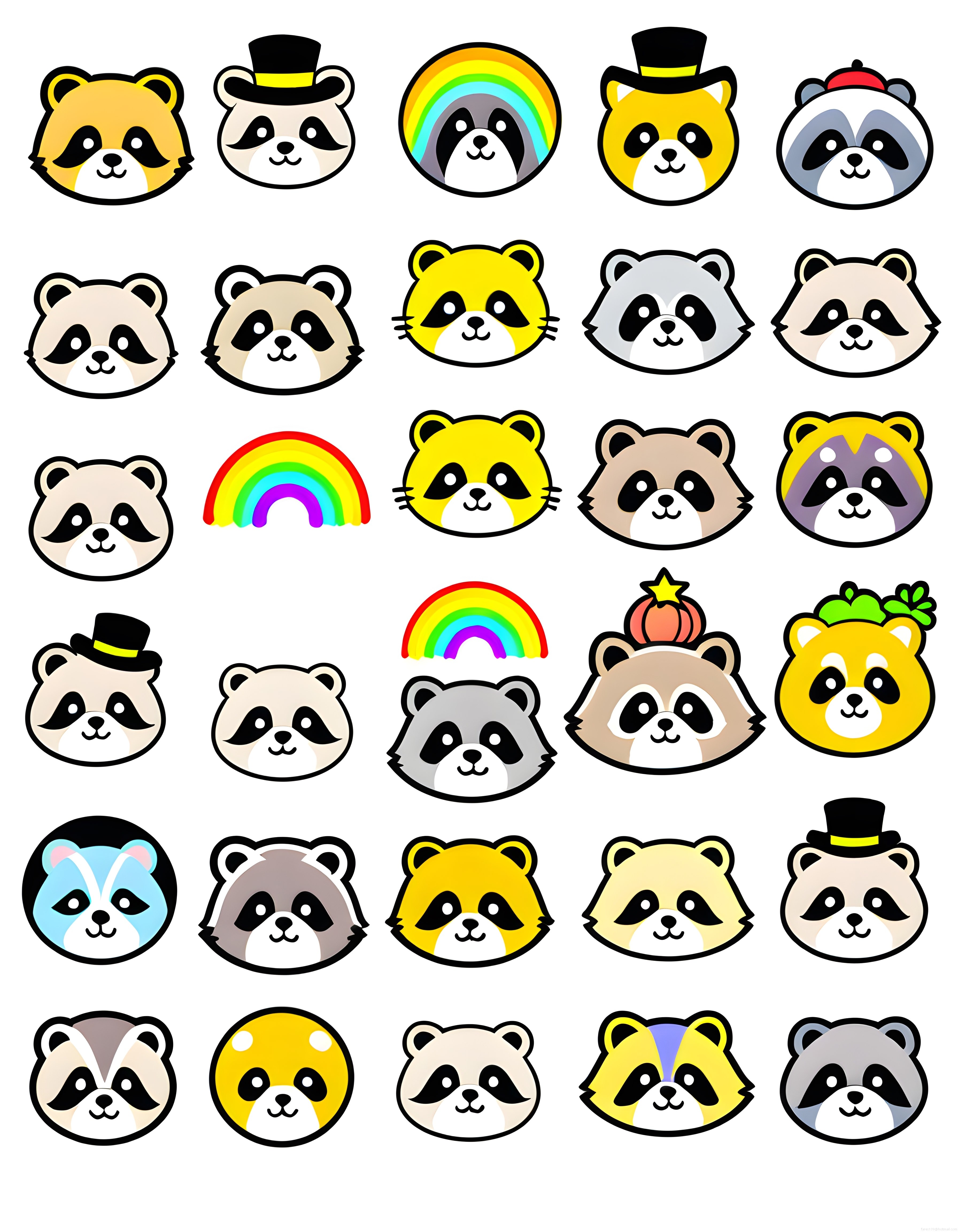 Sevimli Rakun ve Hayvan Maskotları Kawaii Emoji Sticker Koleksiyonu