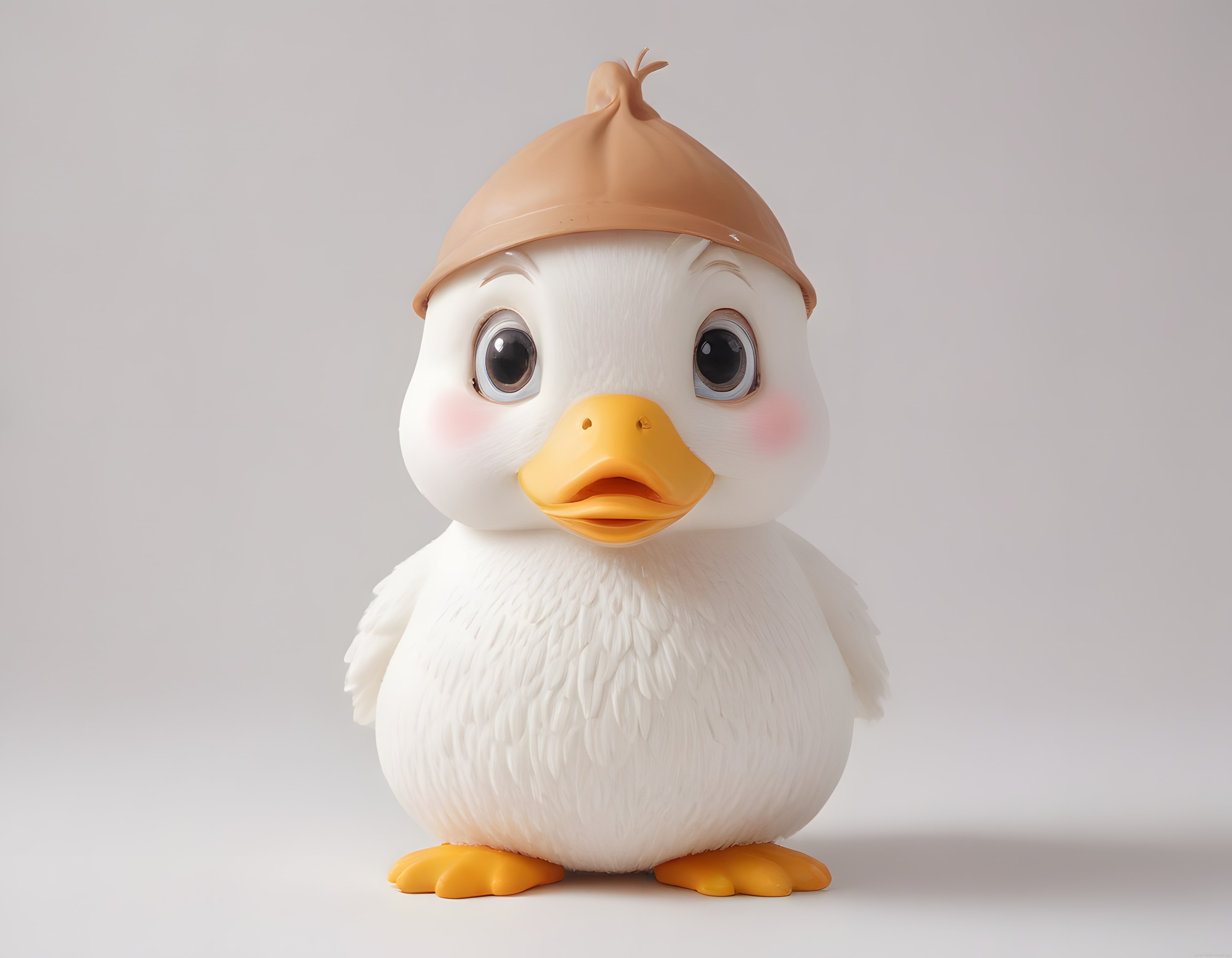 Sevimli şapkalı ördek yavrusu 3d karakter tasarımı ve peluş figürü