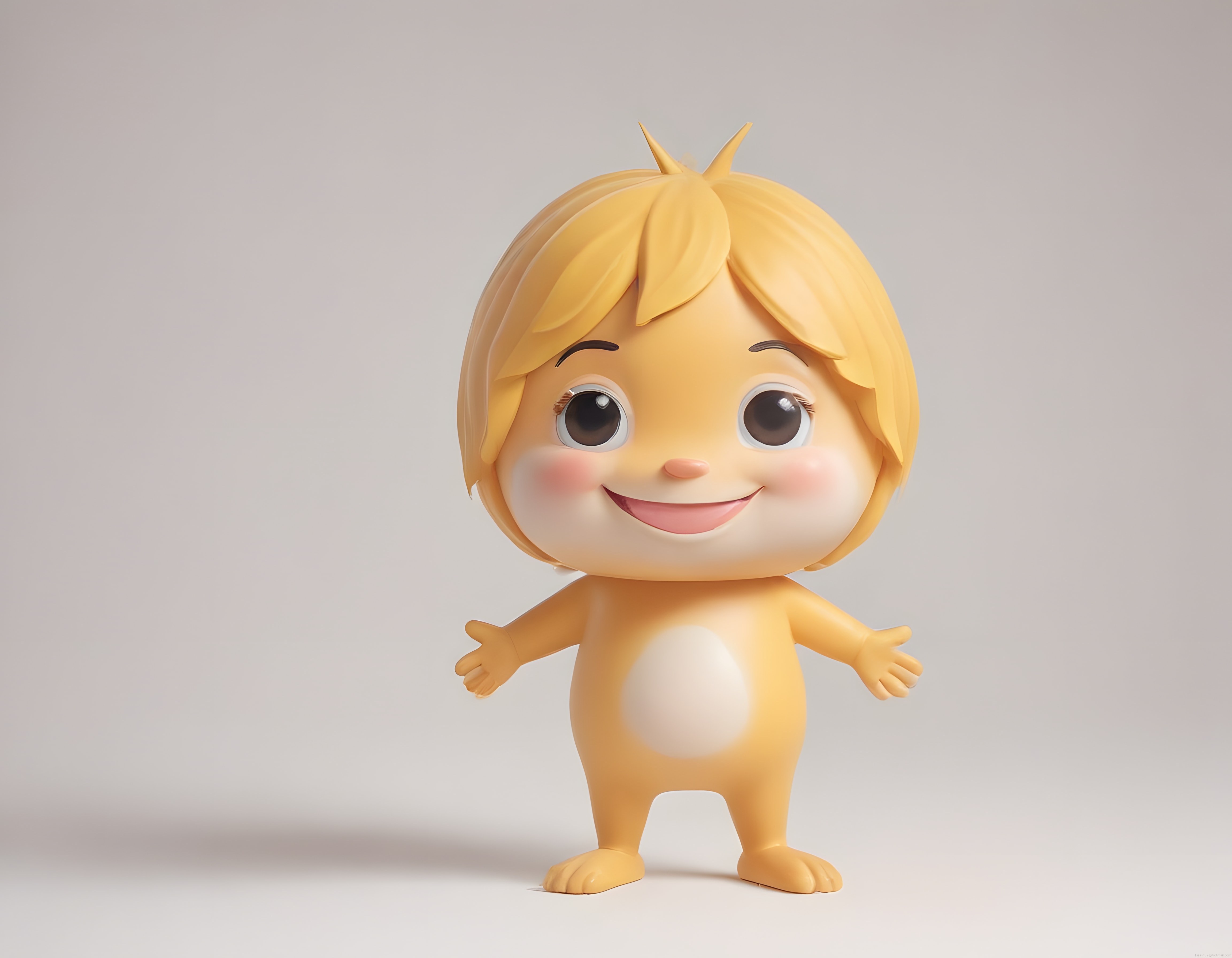 Sevimli Sarı 3D Animasyon Karakteri: Büyük Gözlü Gülümseyen Fantasy Figür