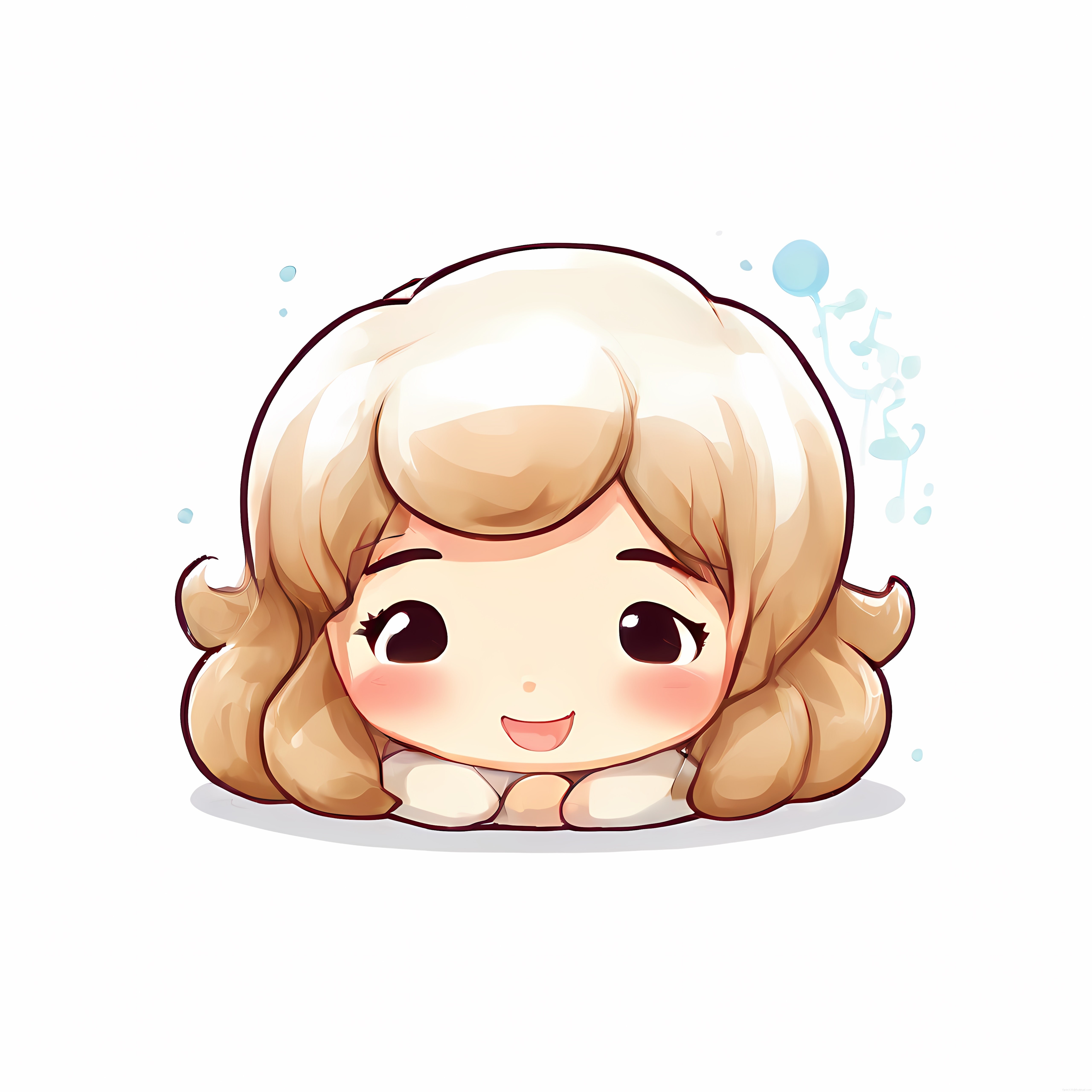 Sevimli Sarı Saçlı Chibi Kız Karakteri ve Müzik Notalı Sulu Boya Anime Sanatı