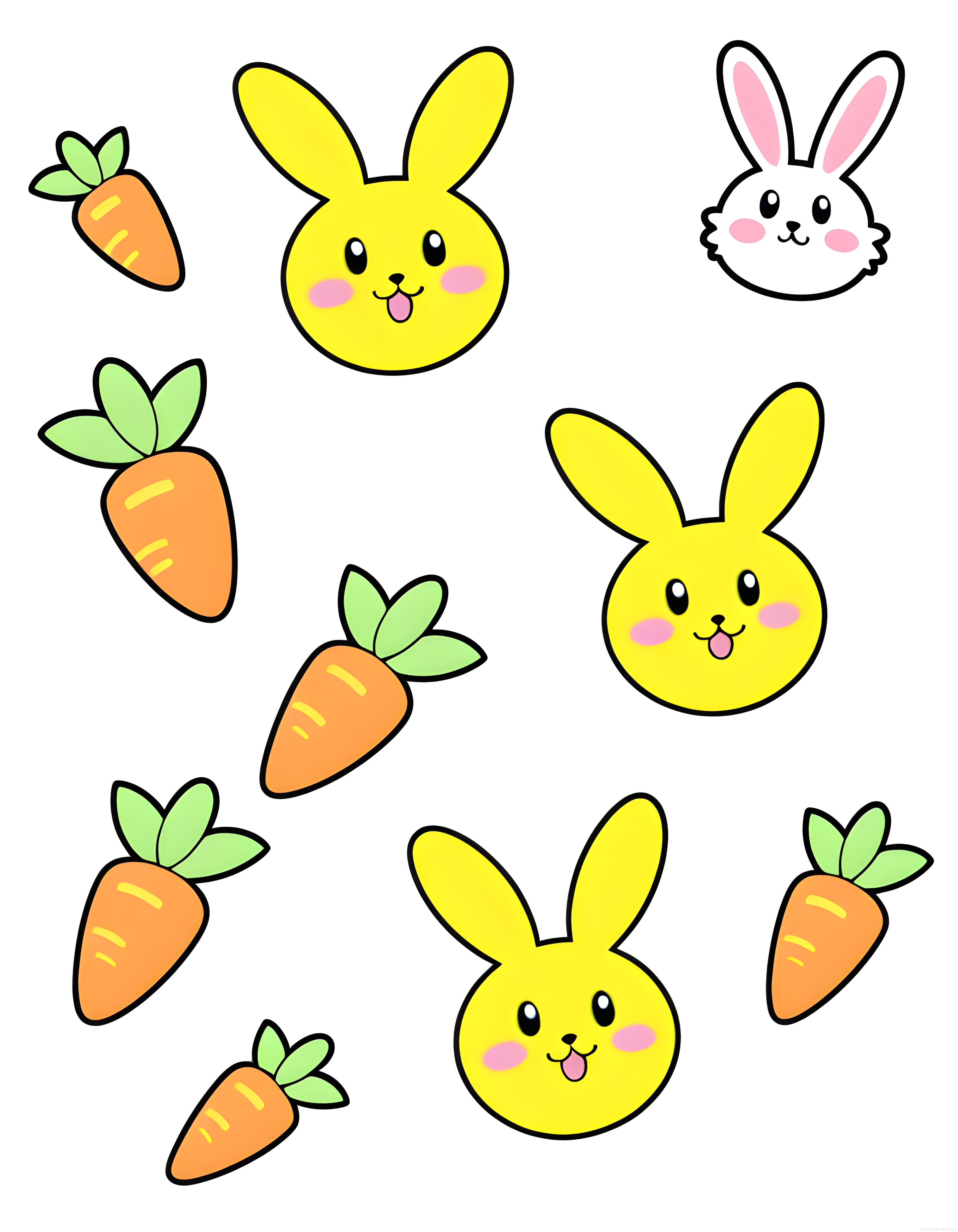Sevimli sarı tavşan ve havuçlu kawaii çocuk odası duvar kağıdı deseni