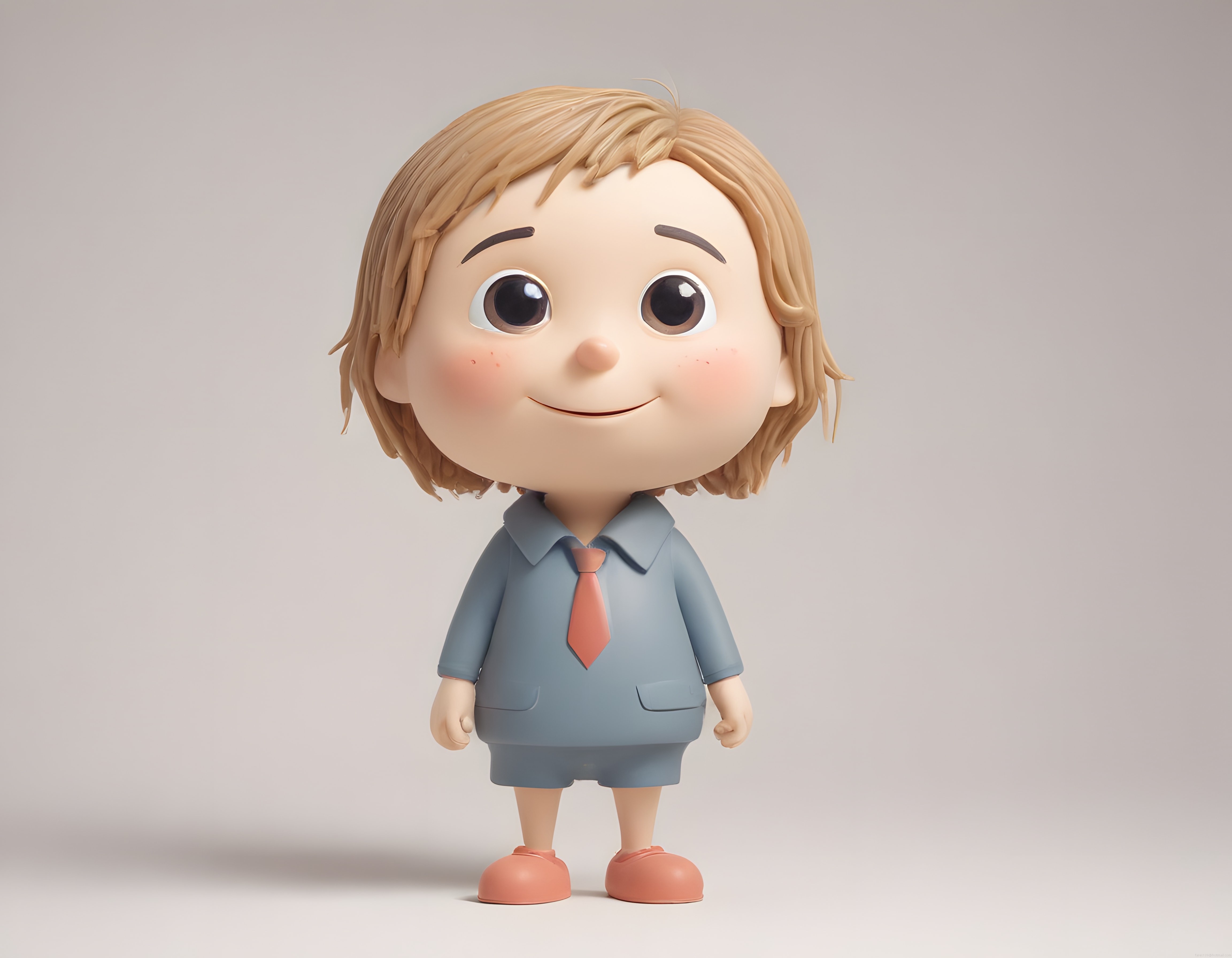 Sevimli Sarışın Büyük Başlı 3D Animasyon Çocuk Karakteri ve Okul Üniforması