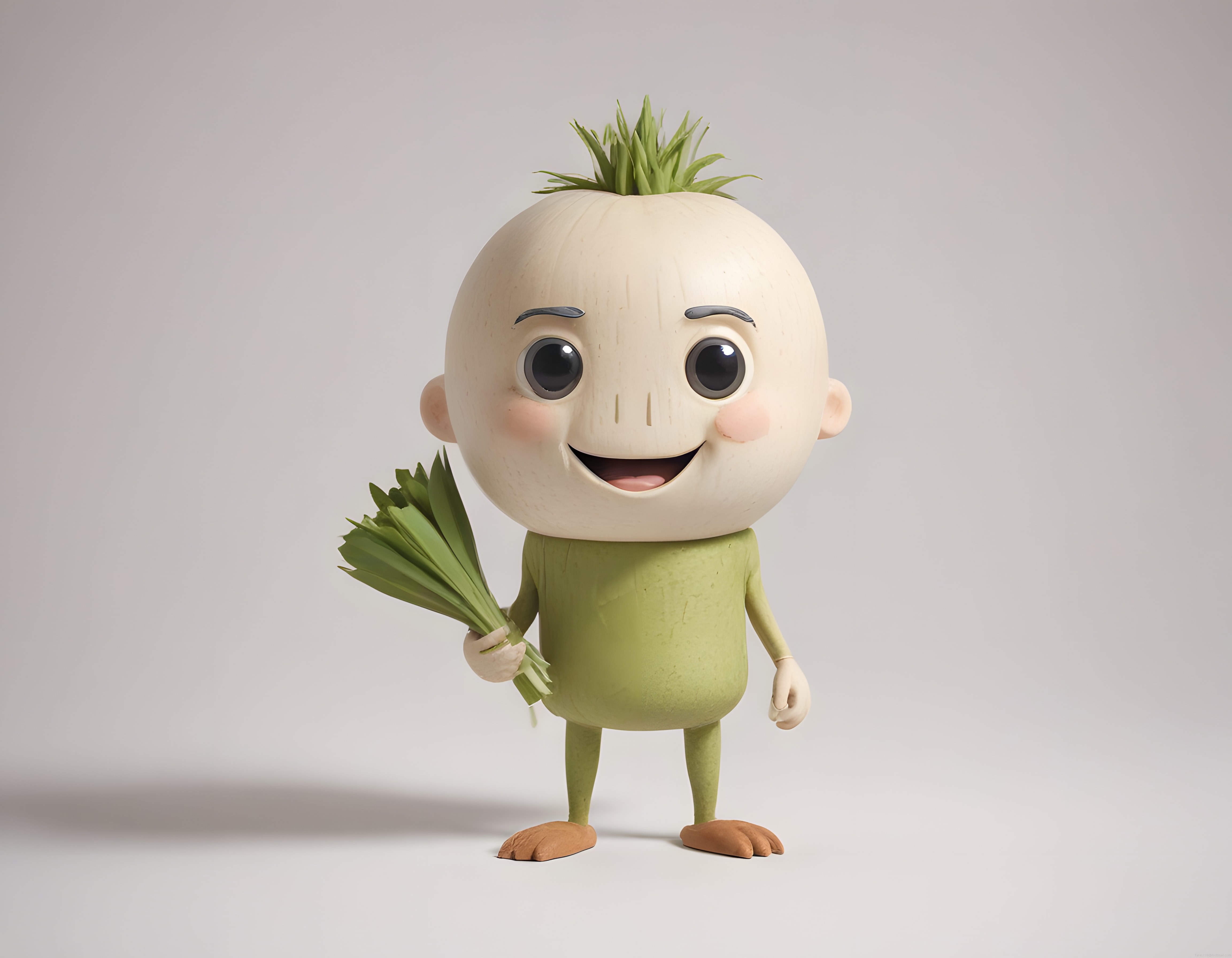 Sevimli Soğan Karakteri: 3D Animasyon Tarzında Masum Sebze Figür Render