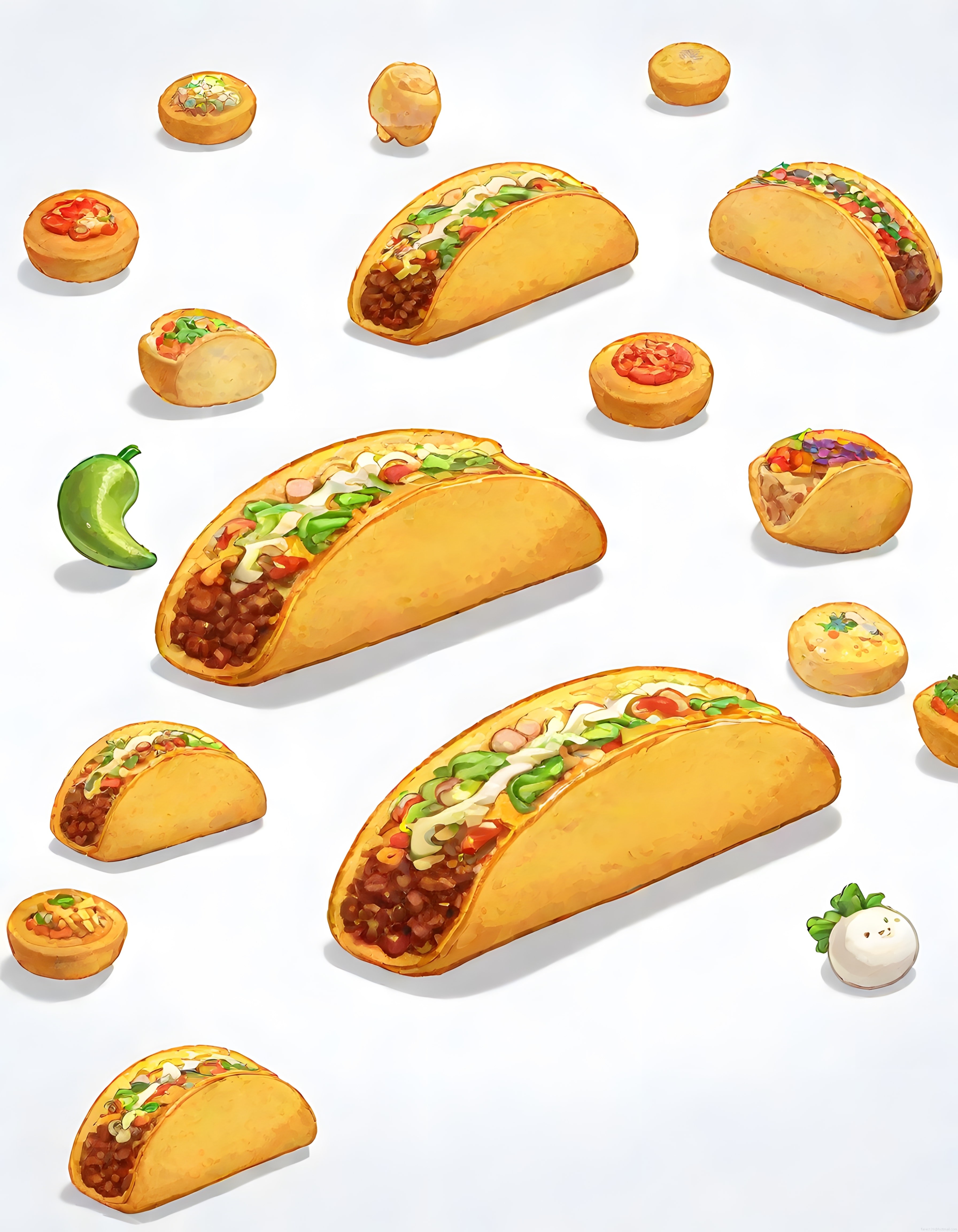 Sevimli Taco ve Meksika Lezzetleri Deseni: Renkli Çizimlerle Neşeli Bir Sunum