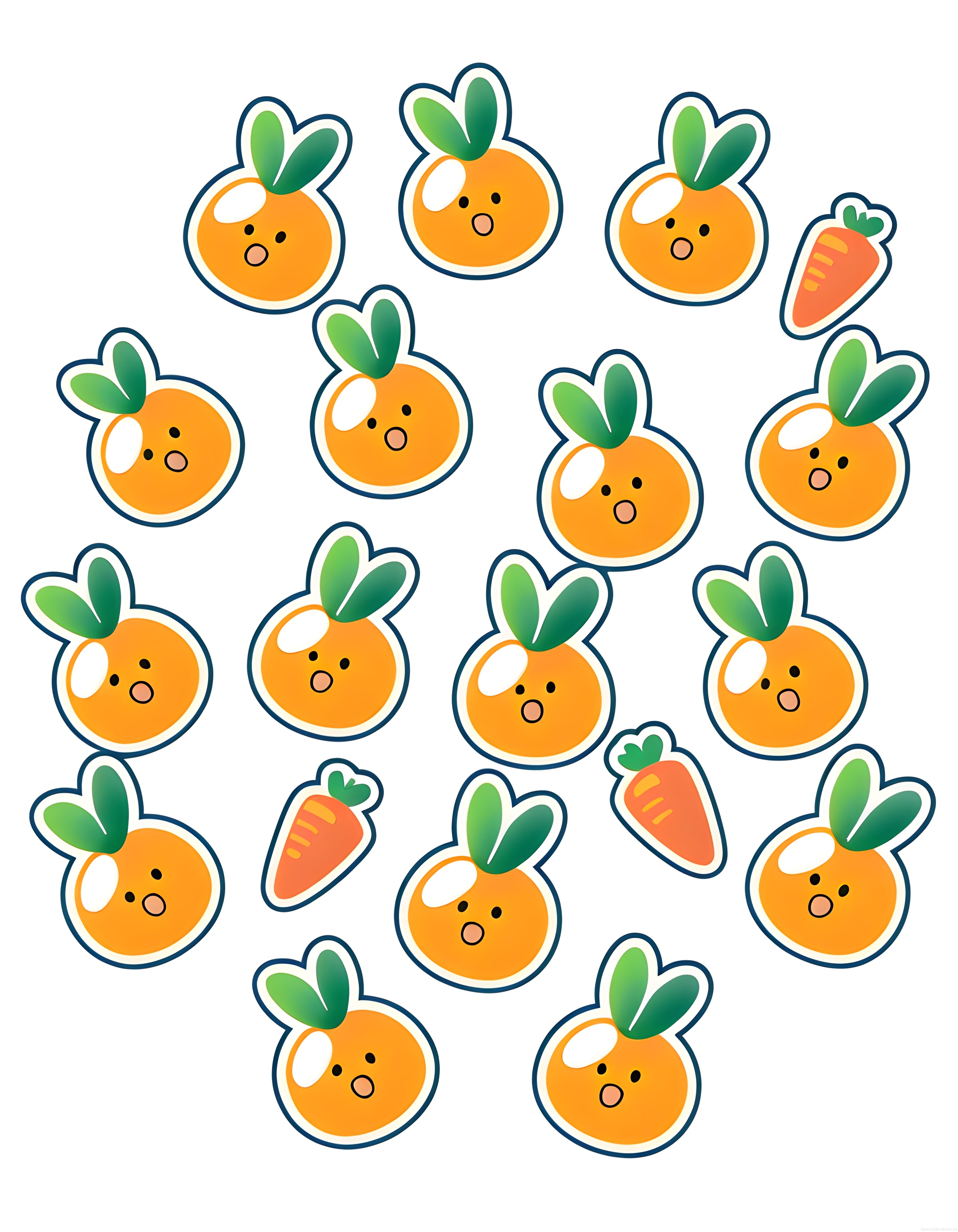Sevimli Tavşan Havuç Maskotları ve Kawaii Çizim Sticker Koleksiyonu