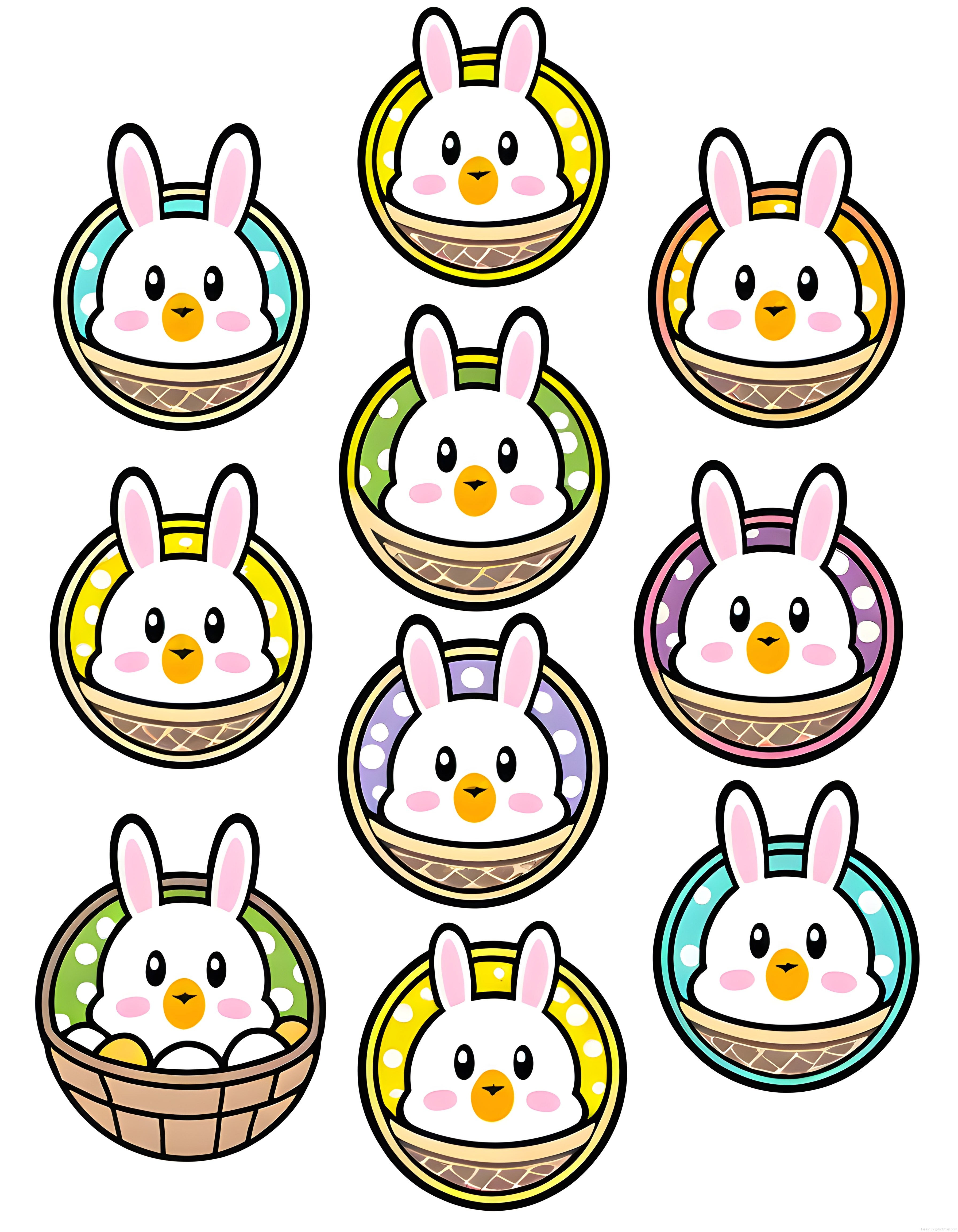 Sevimli Tavşanlı Paskalya Sepeti Kawaii Dijital Sticker ve İllüstrasyon Seti