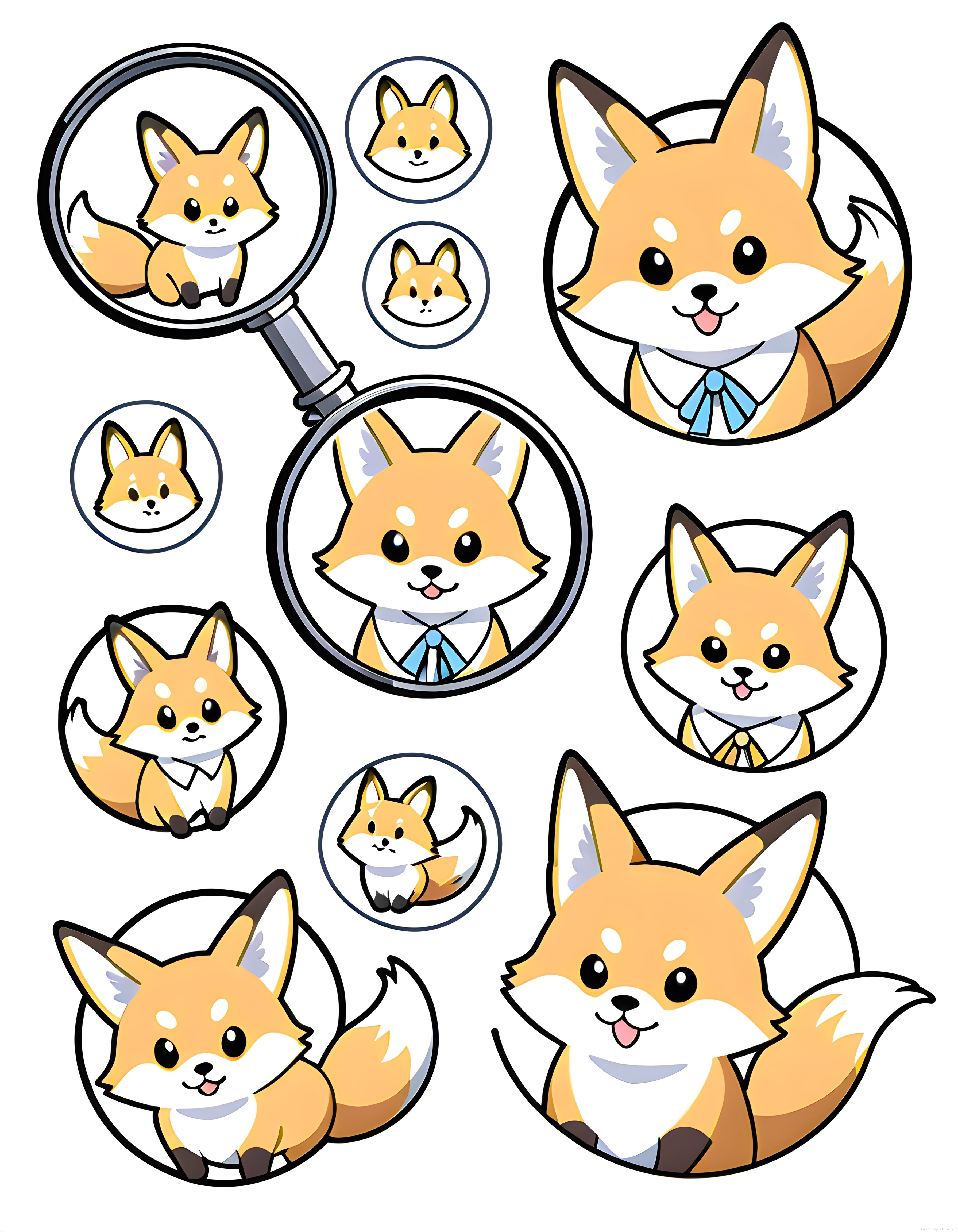 Sevimli Tilki Karakterleri ve Çizimleri: Kawaii Sticker ve Dijital İllüstrasyon Seti
