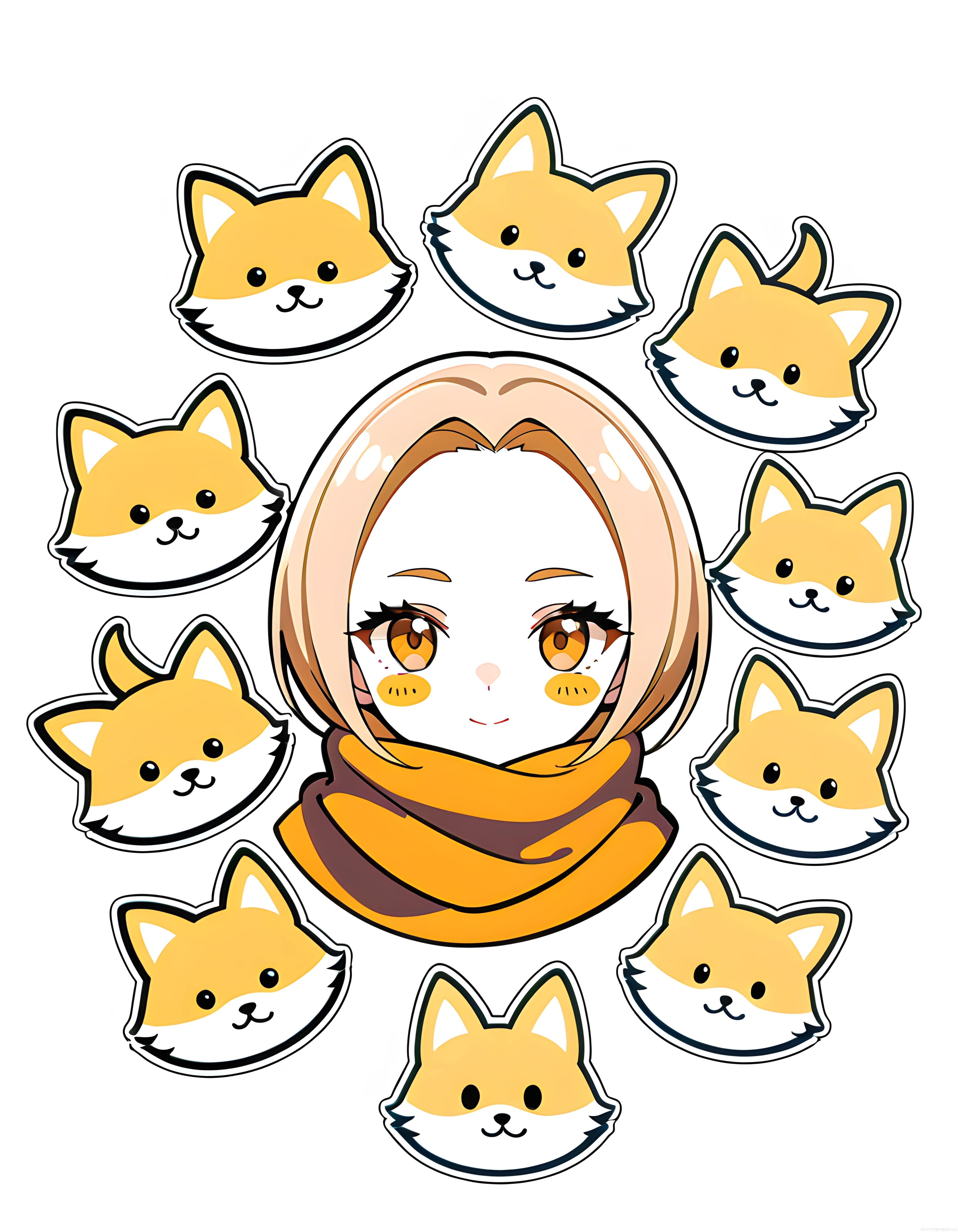Sevimli Tilki Temalı Anime Karakteri ve Minik Tilki Sticker Seti