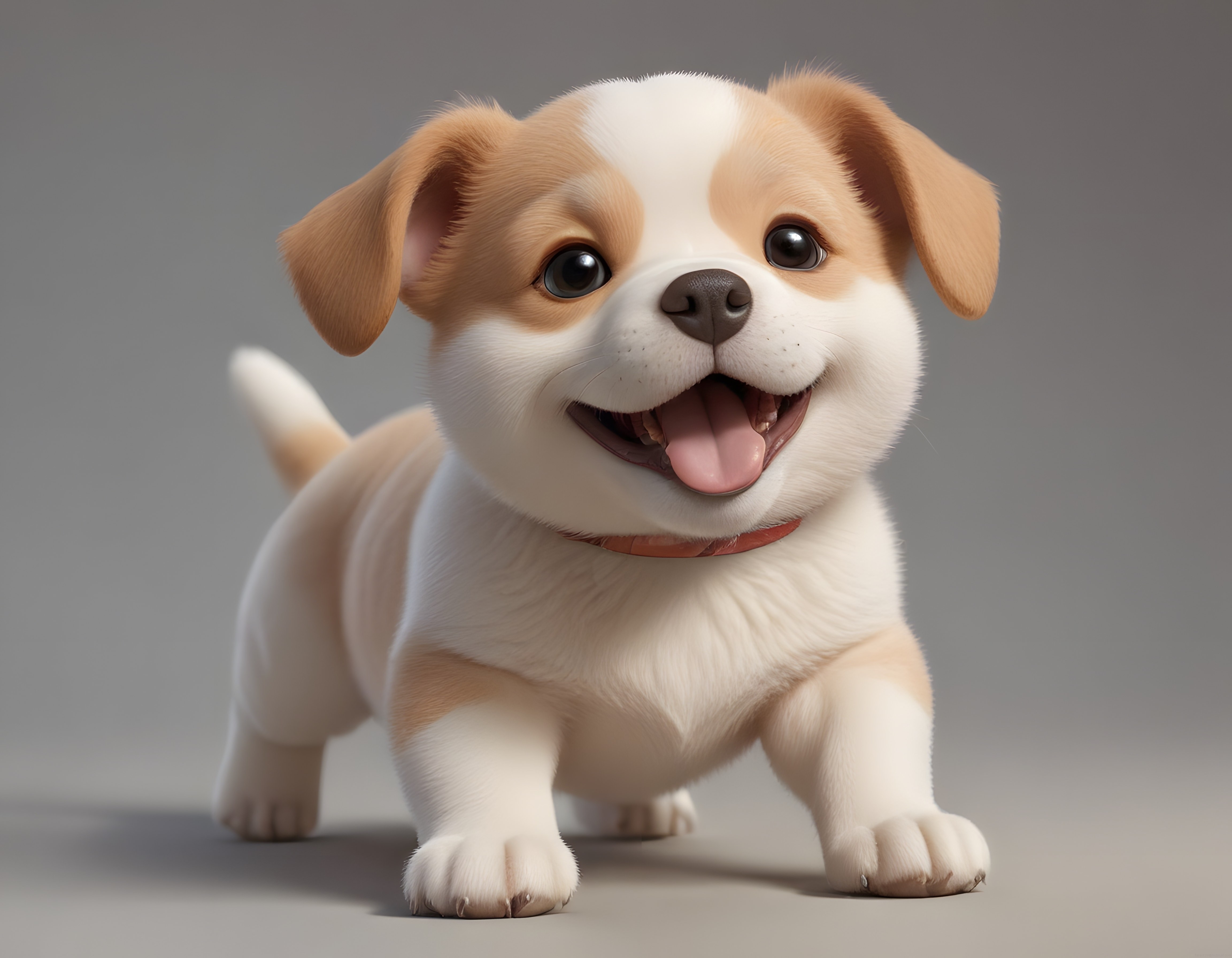 sevimli tombul 3d köpek yavrusu karakteri parlak gözlerle gülümsüyor