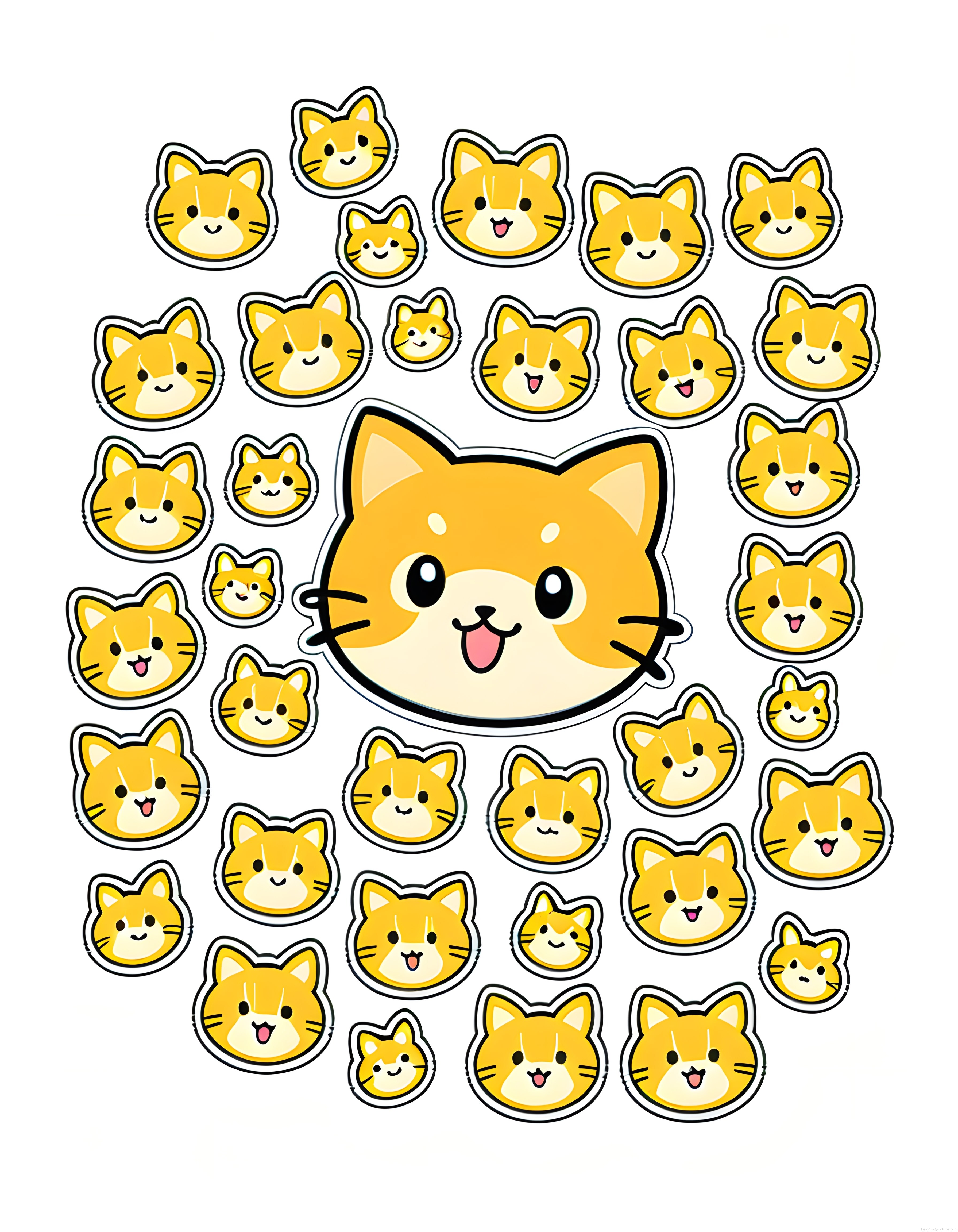 Sevimli Turuncu Kedi Sticker Seti: Kawaii Çizgi Film Yüz Çıkartma Koleksiyonu