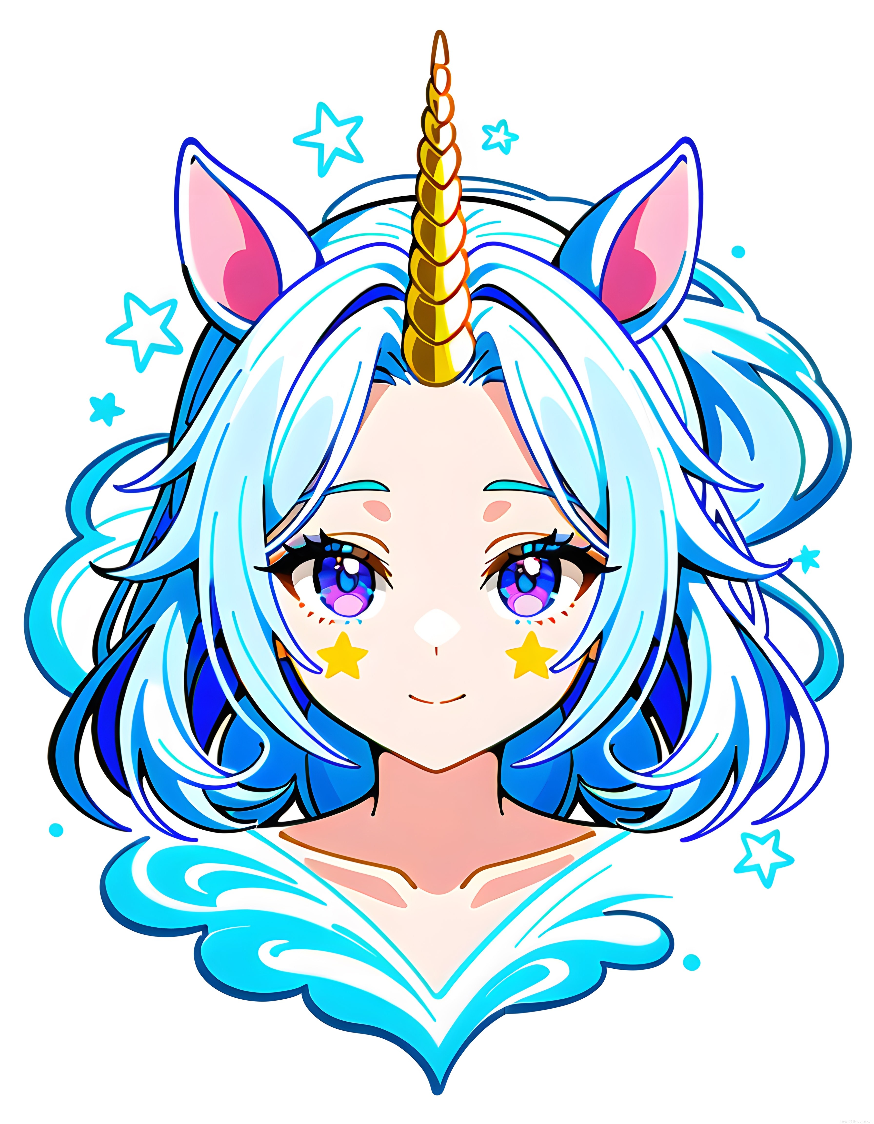 Sevimli Unicorn Kız Dijital Anime İllüstrasyonu ve Karakter Tasarımı