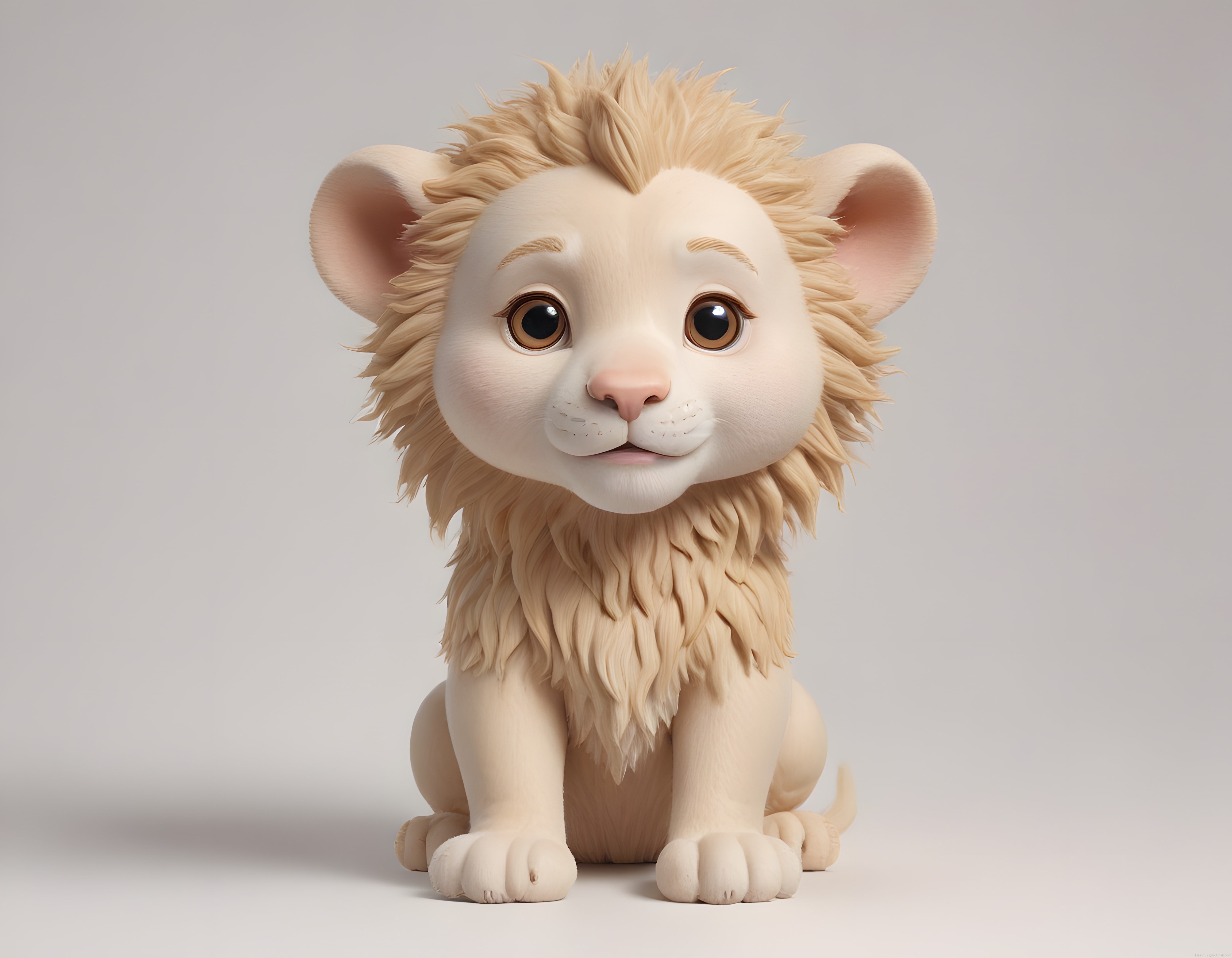 Sevimli ve Büyük Gözlü Çizgi Film Tarzında Oturan Aslan Yavrusu 3D Modeli