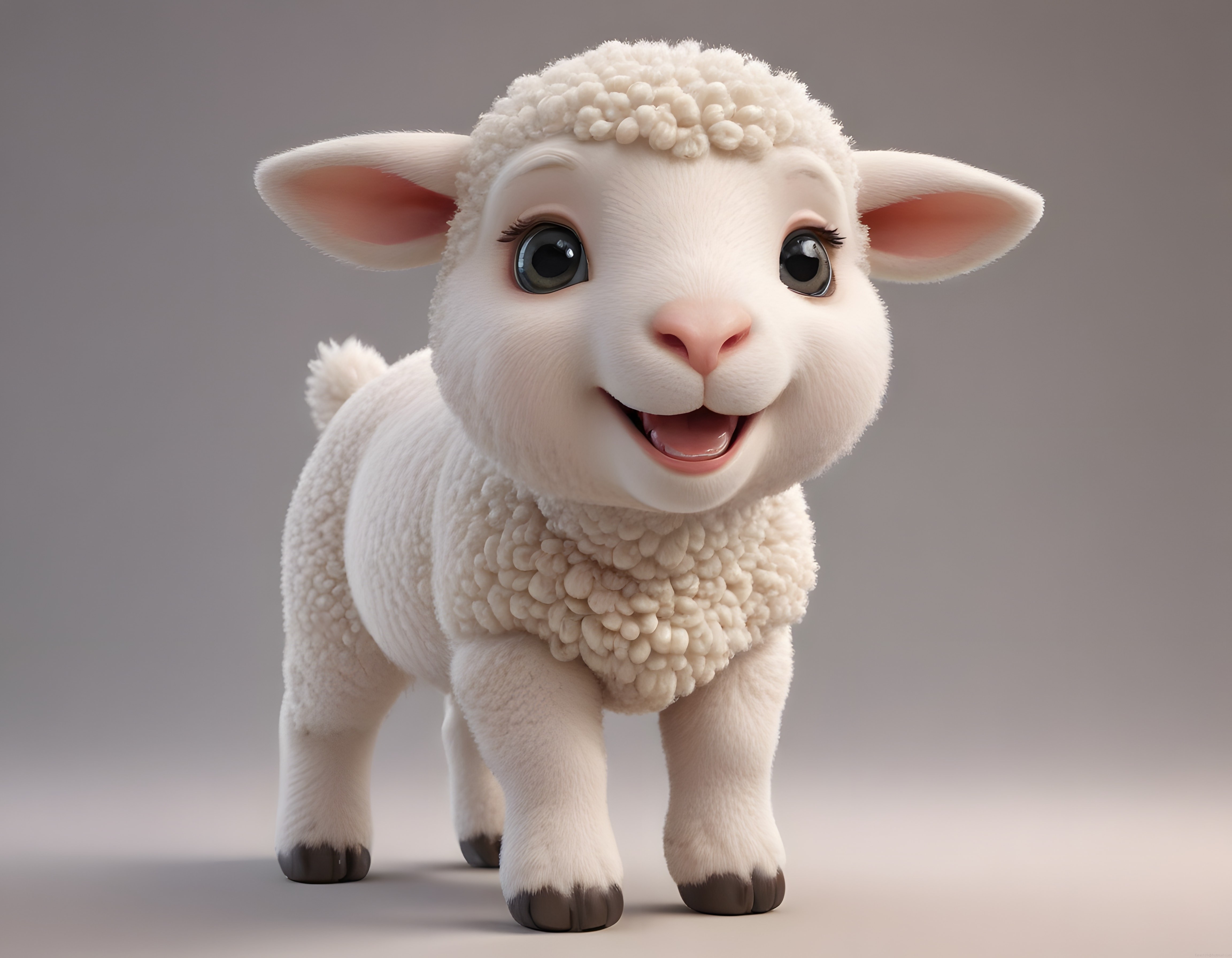 Sevimli ve Neşeli Gülümseyen Kuzu Yavrusu 3D Animasyon Karakteri Tasarımı
