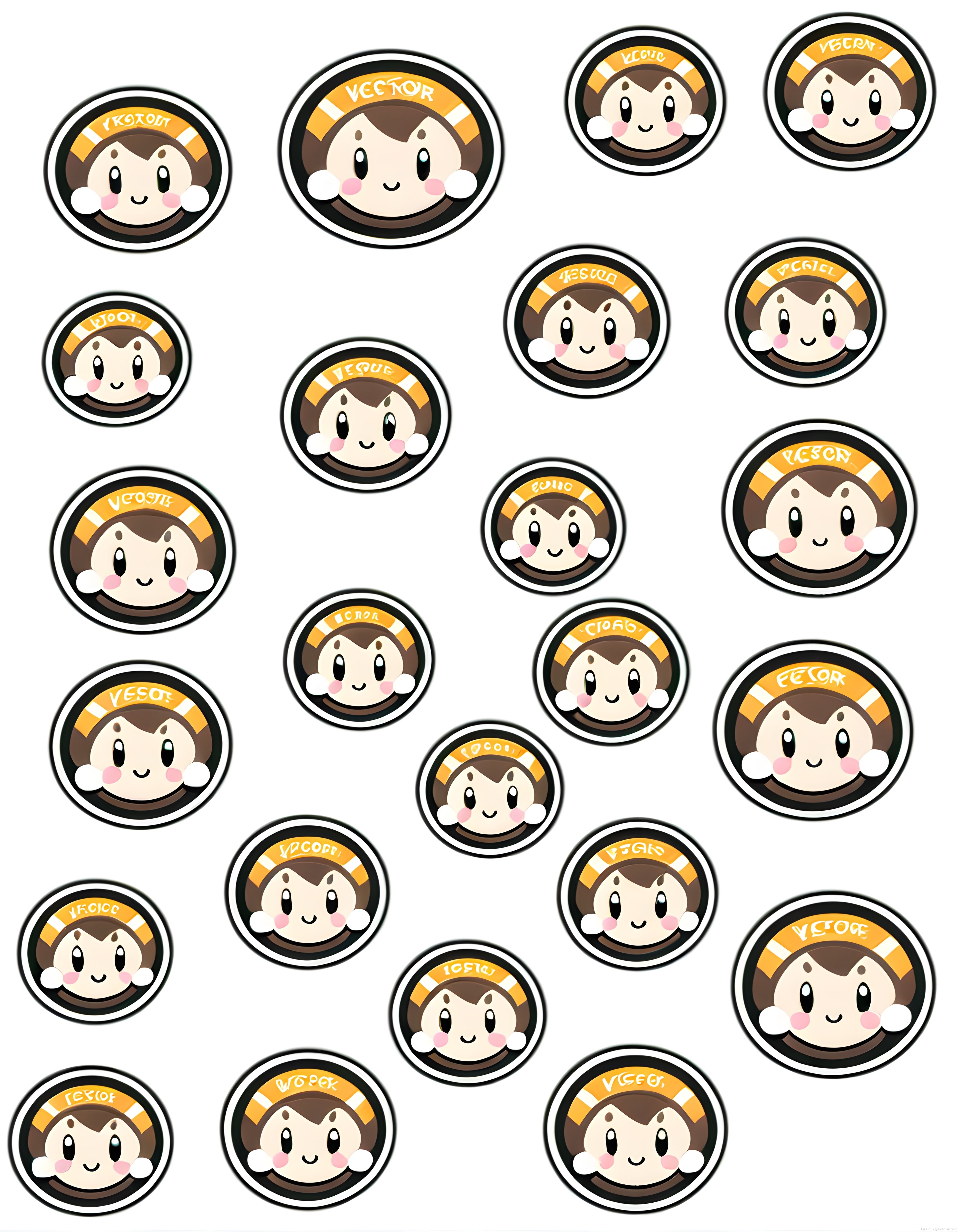 Sevimli vektörel karakter rozetleri pastel tonlarda kawaii sticker seti