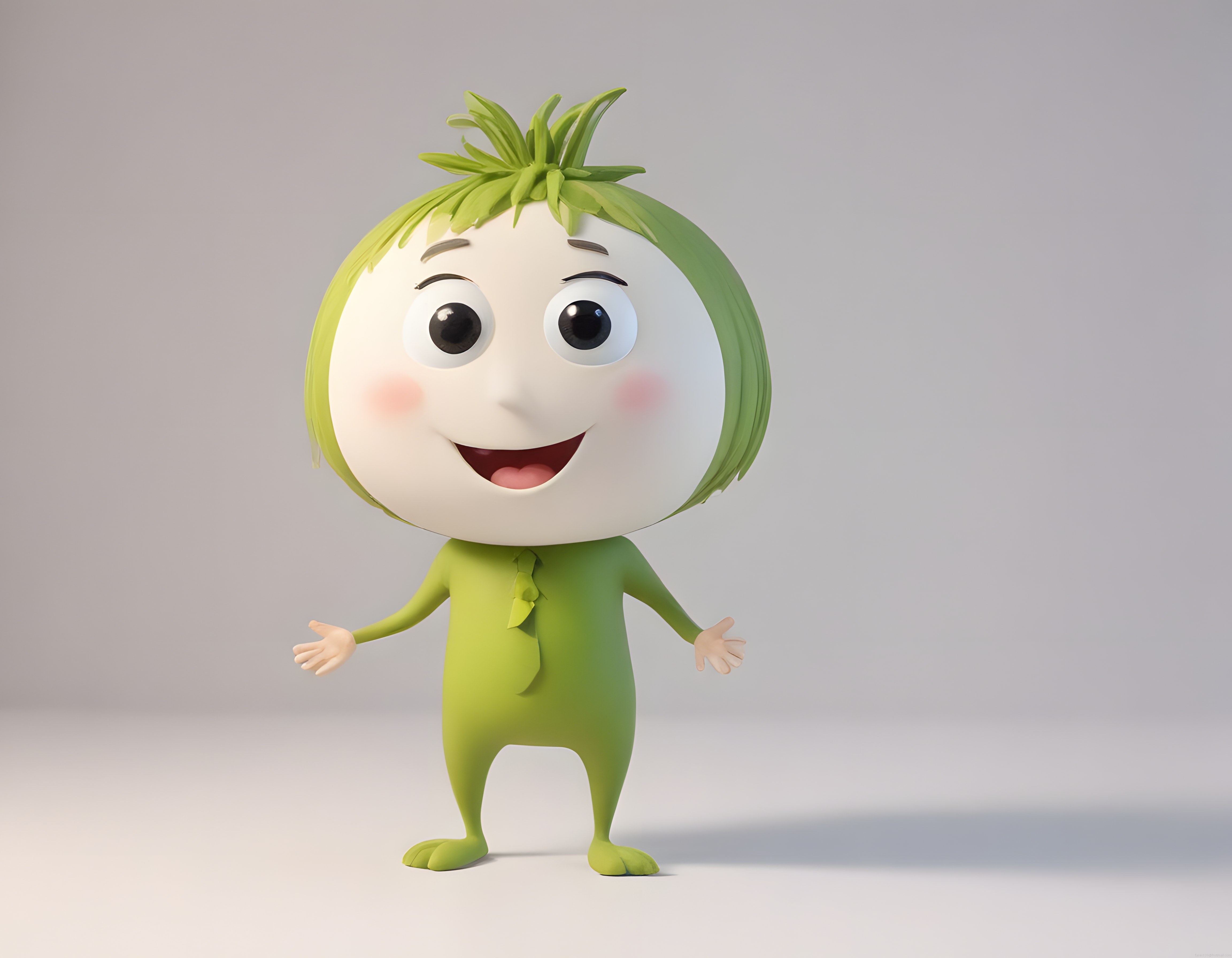 Sevimli Yeşil Bitkisel 3D Animasyon Maskot Karakteri ve Dijital Tasarım