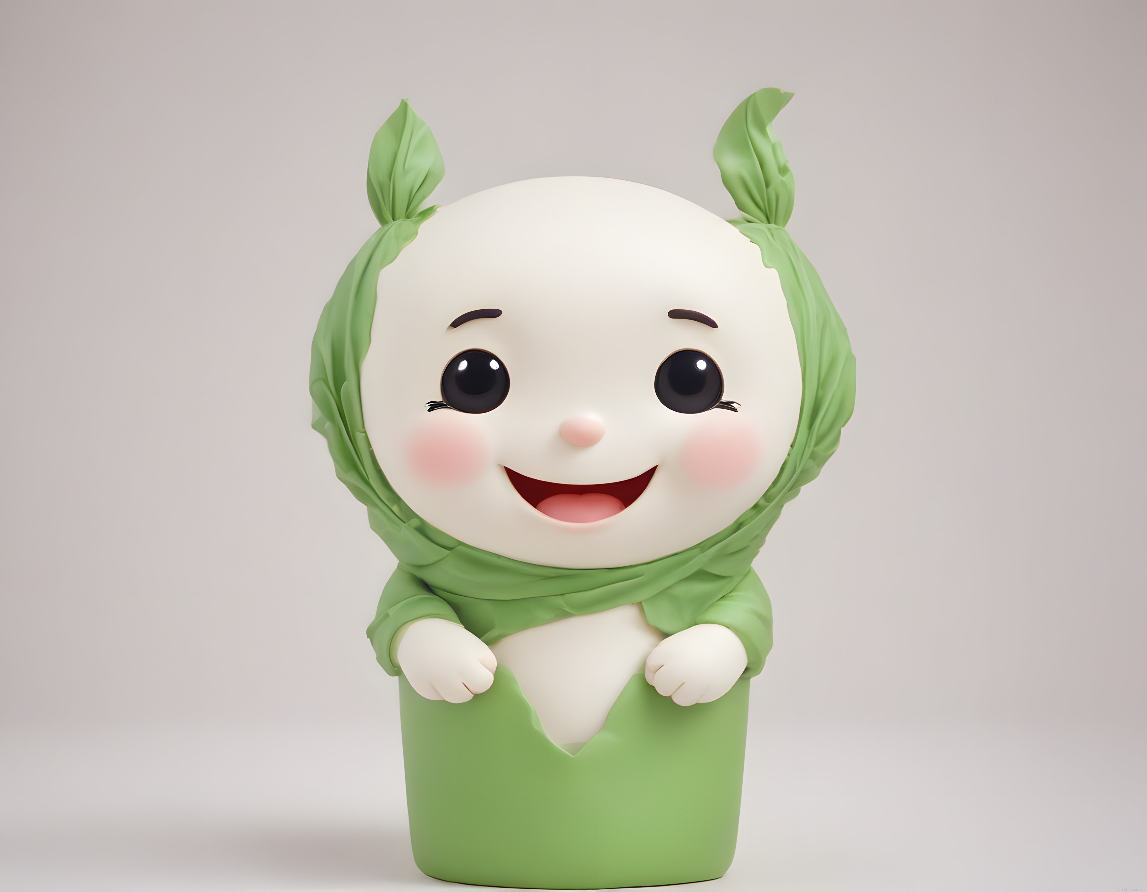 Sevimli Yeşil Kostümlü 3D Karakter Figürü ve Mutlu Animasyon Maskot Tasarımı