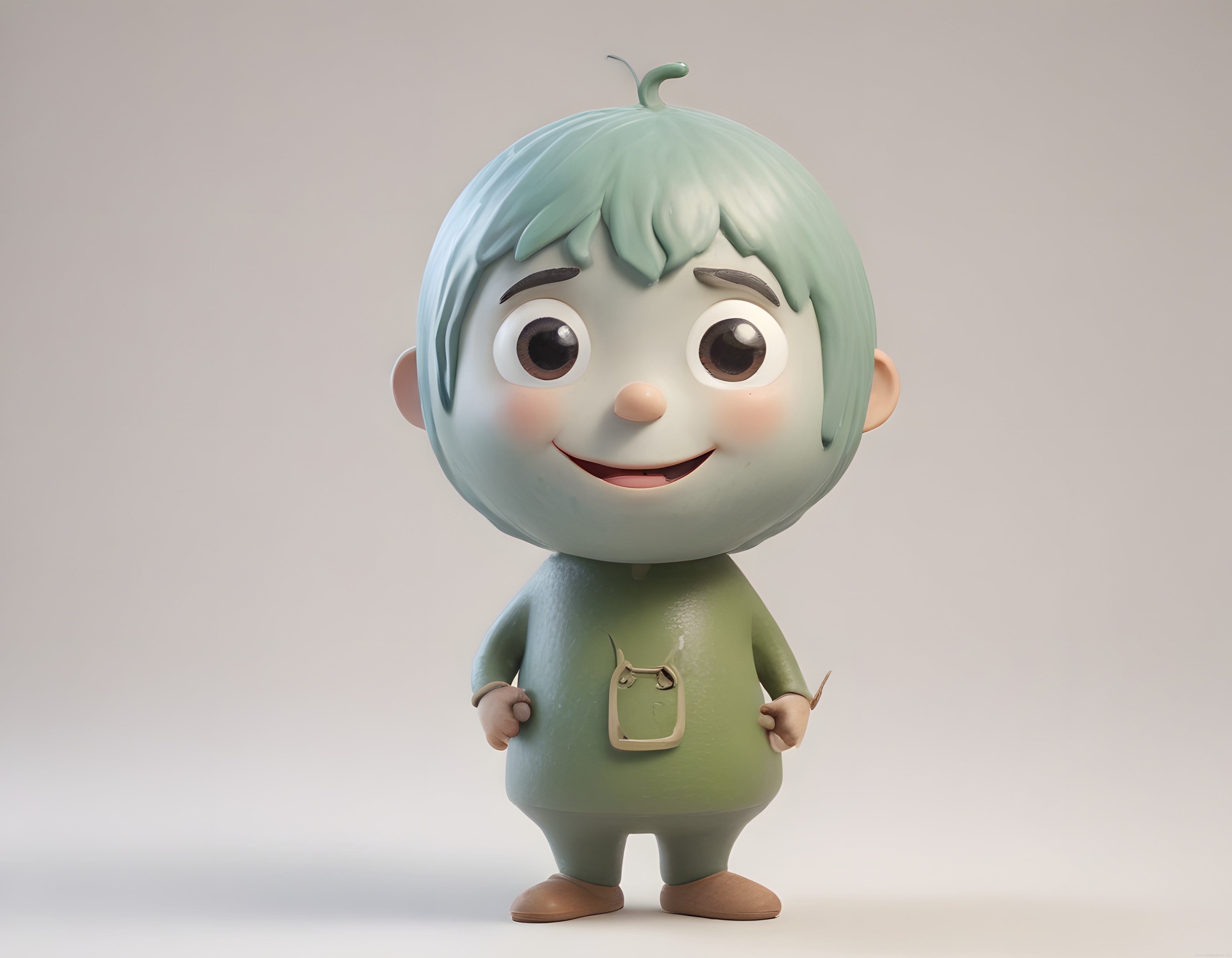 Sevimli Yeşil Saçlı Çocuk: 3D Animasyon ve Çizgi Film Karakteri Tasarımı