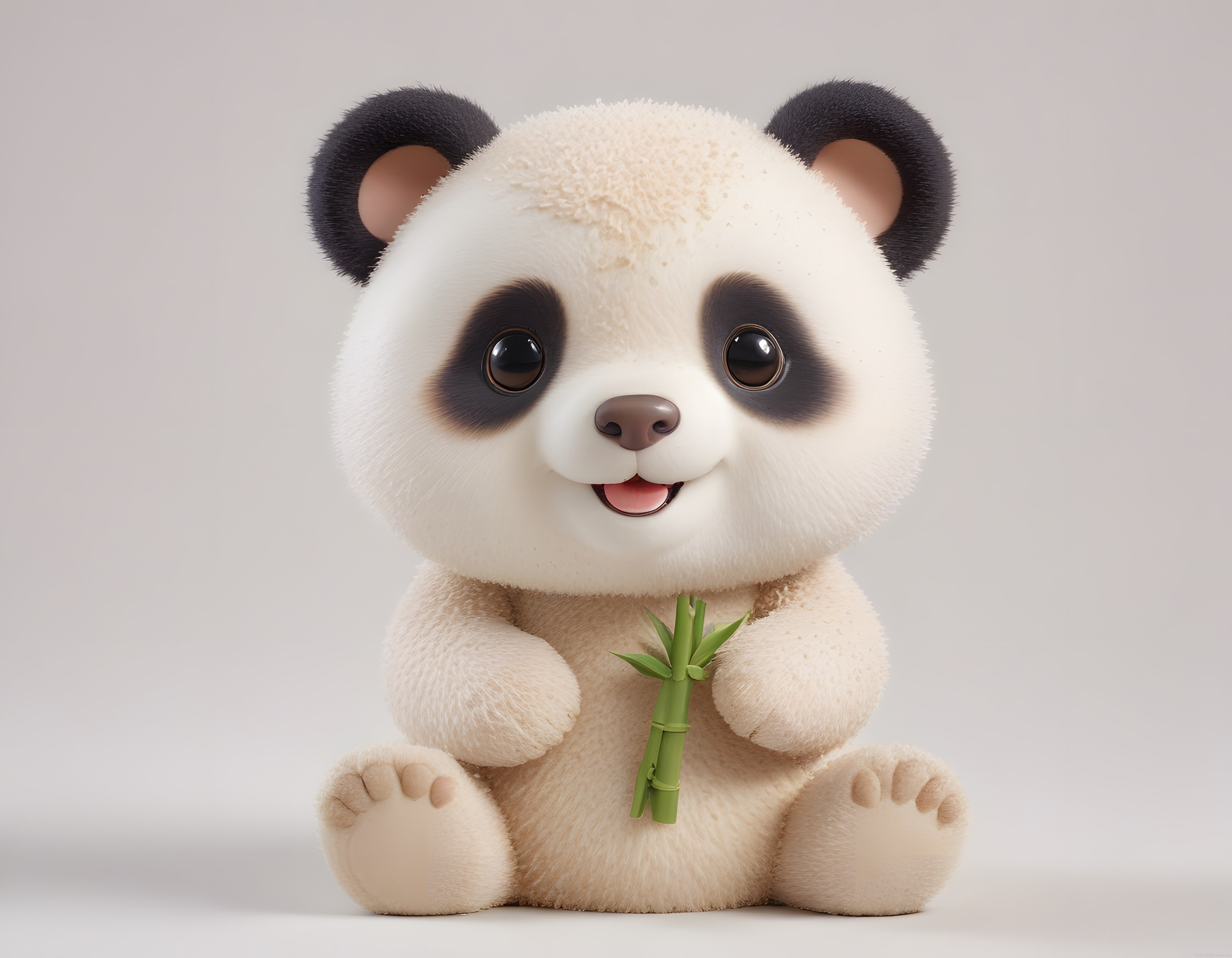 Sevimli Yumuşak Dokulu Panda Karakteri Bambu Sapı Tutarken Stüdyo Çekimi
