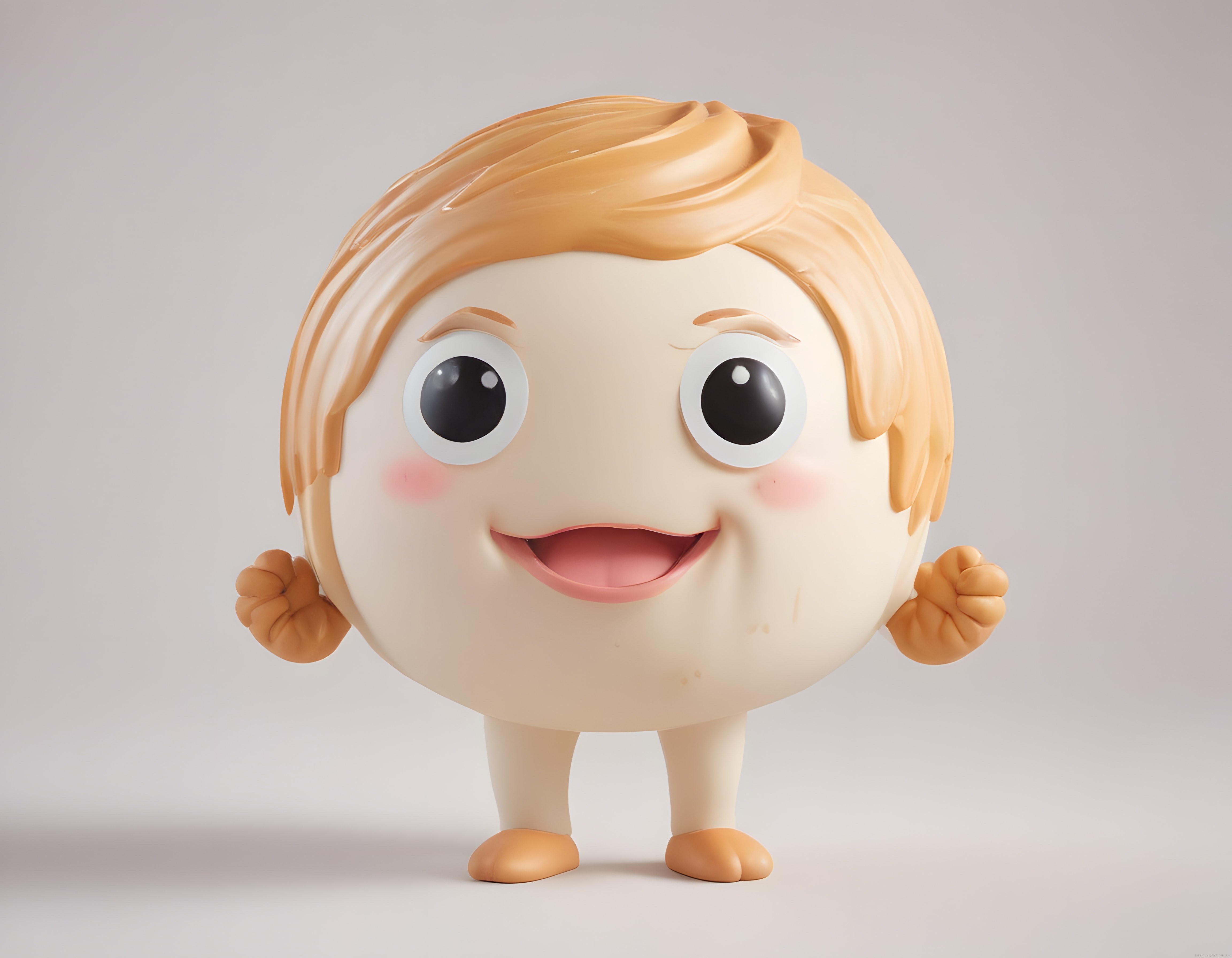 Sevimli Yuvarlak 3D Karakter: Gülümseyen Krem Maskot Tasarımı