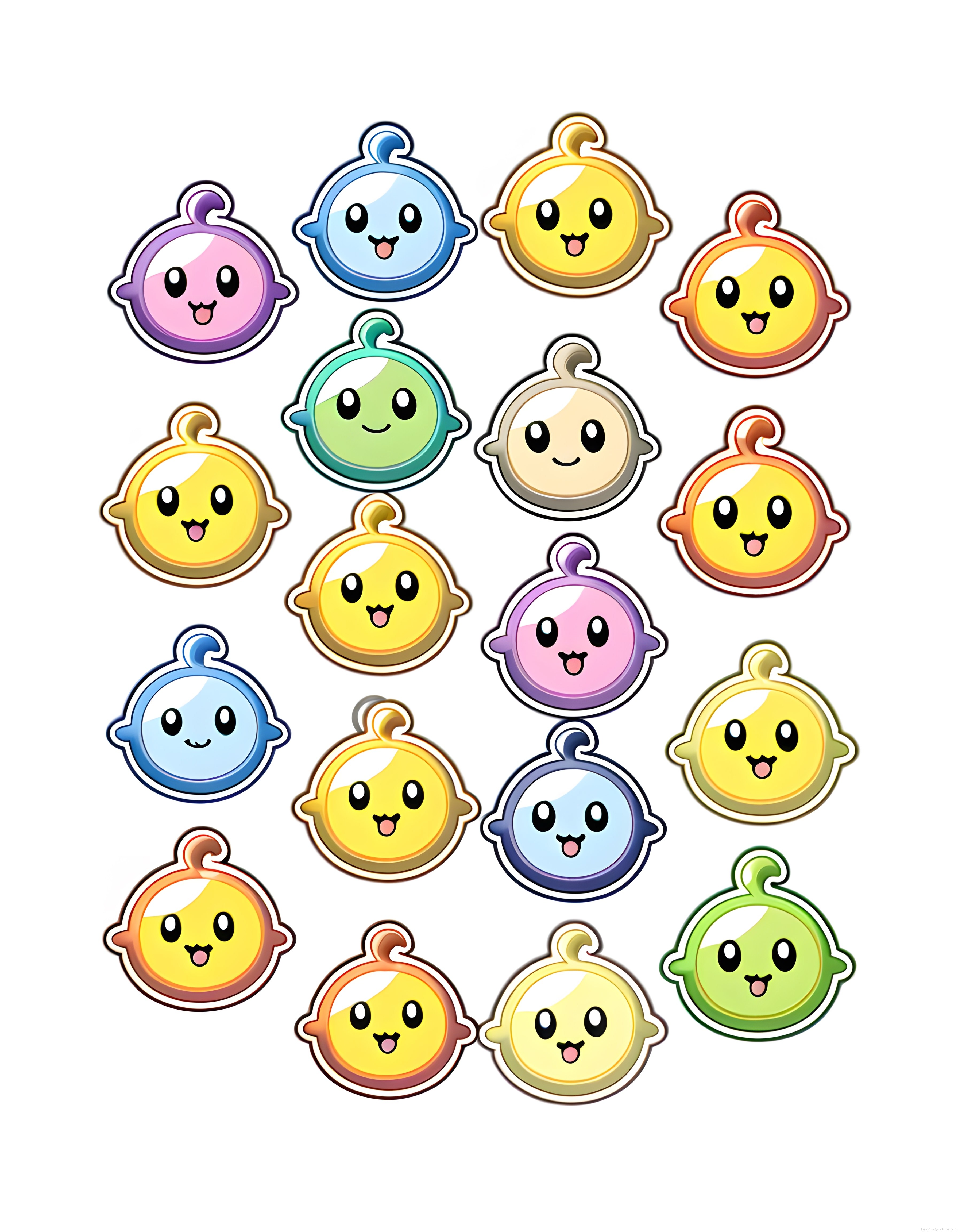Sevimli Yuvarlak Karakterler: Renkli Kawaii Anahtarlık ve Sticker Çizimleri