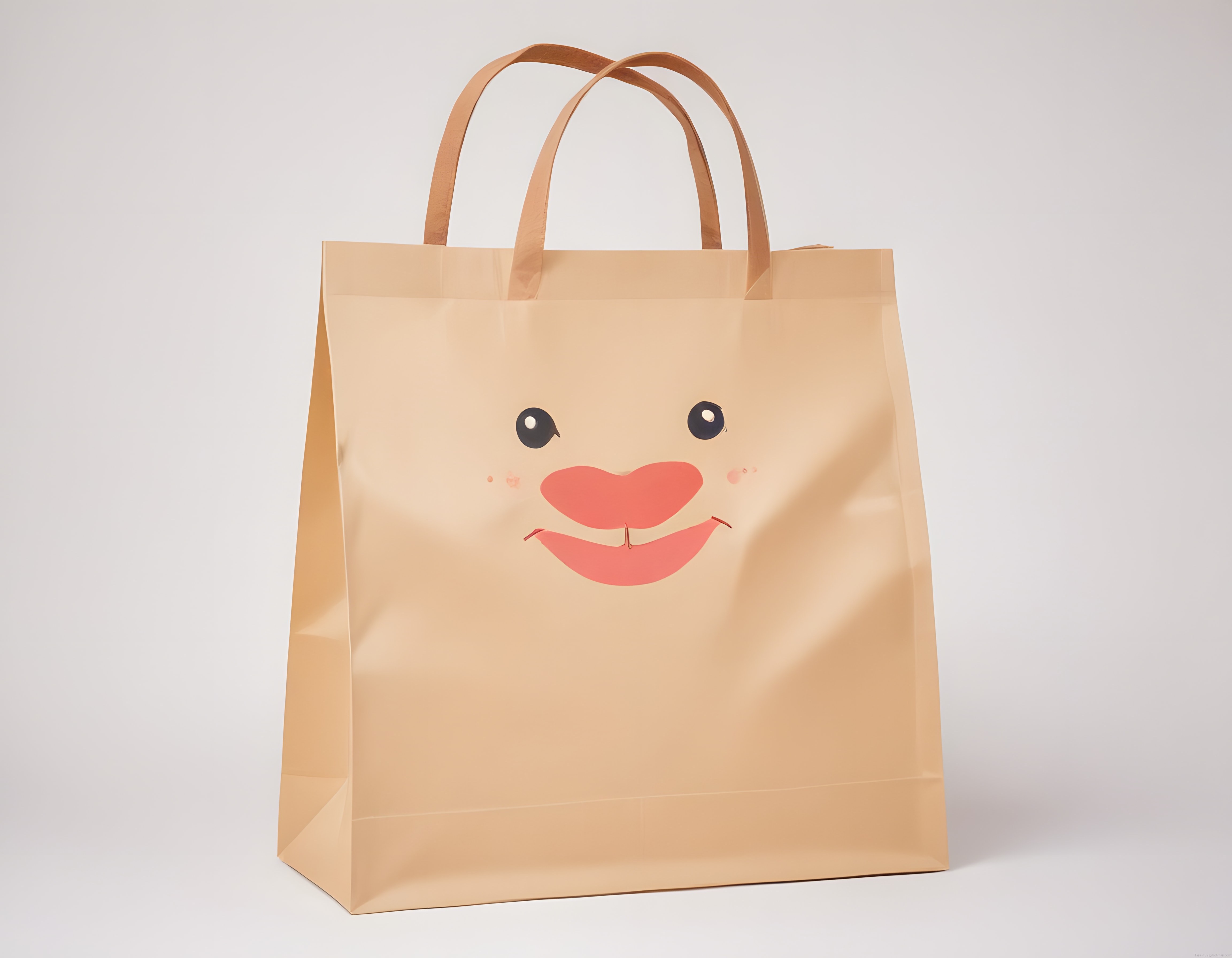 Sevimli yüz baskılı kraft alışveriş poşeti ve komik emoji tasarım çalışması