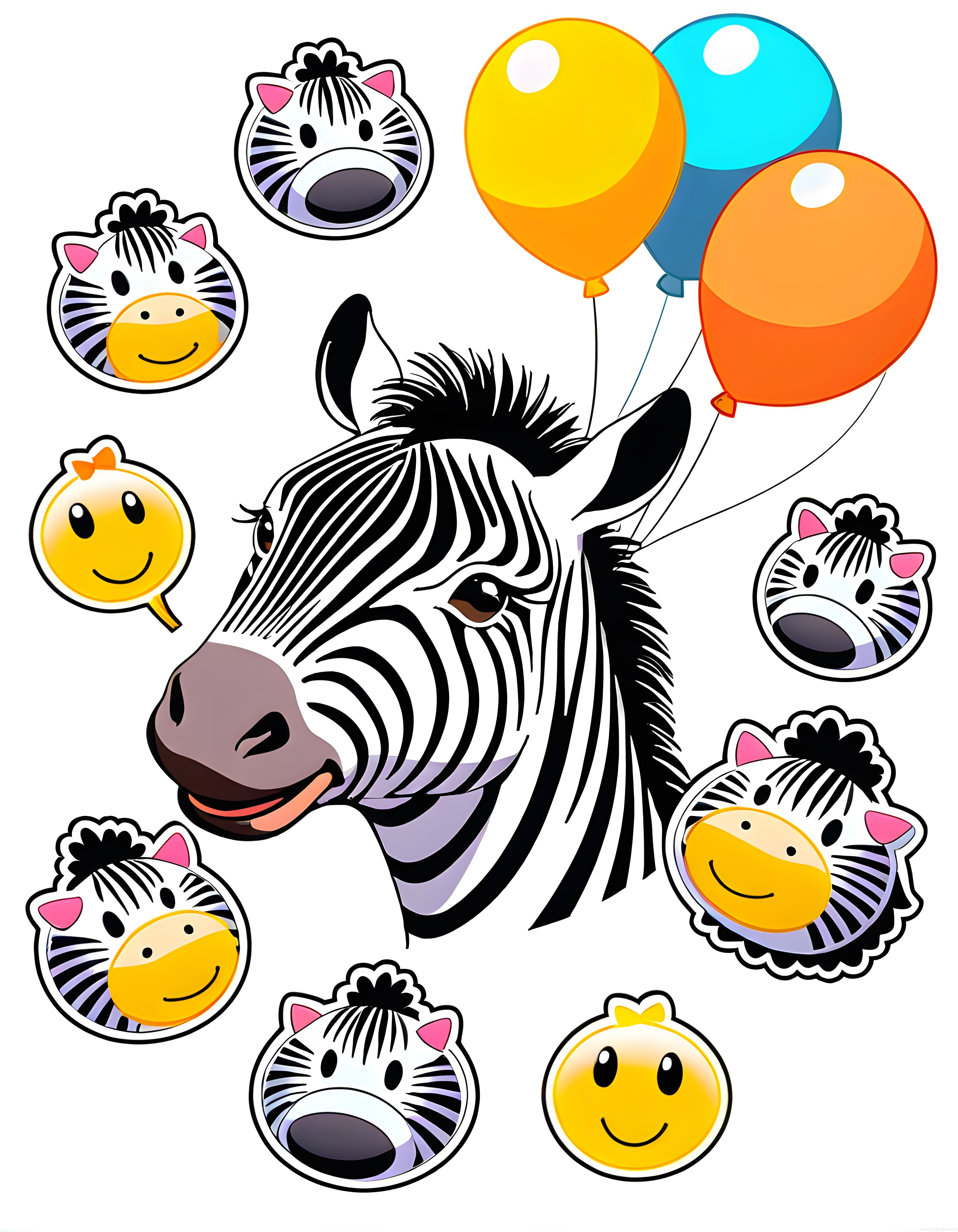Sevimli Zebra Maskotu Renkli Balonlar ve Gülümseyen Karakterler Partisi