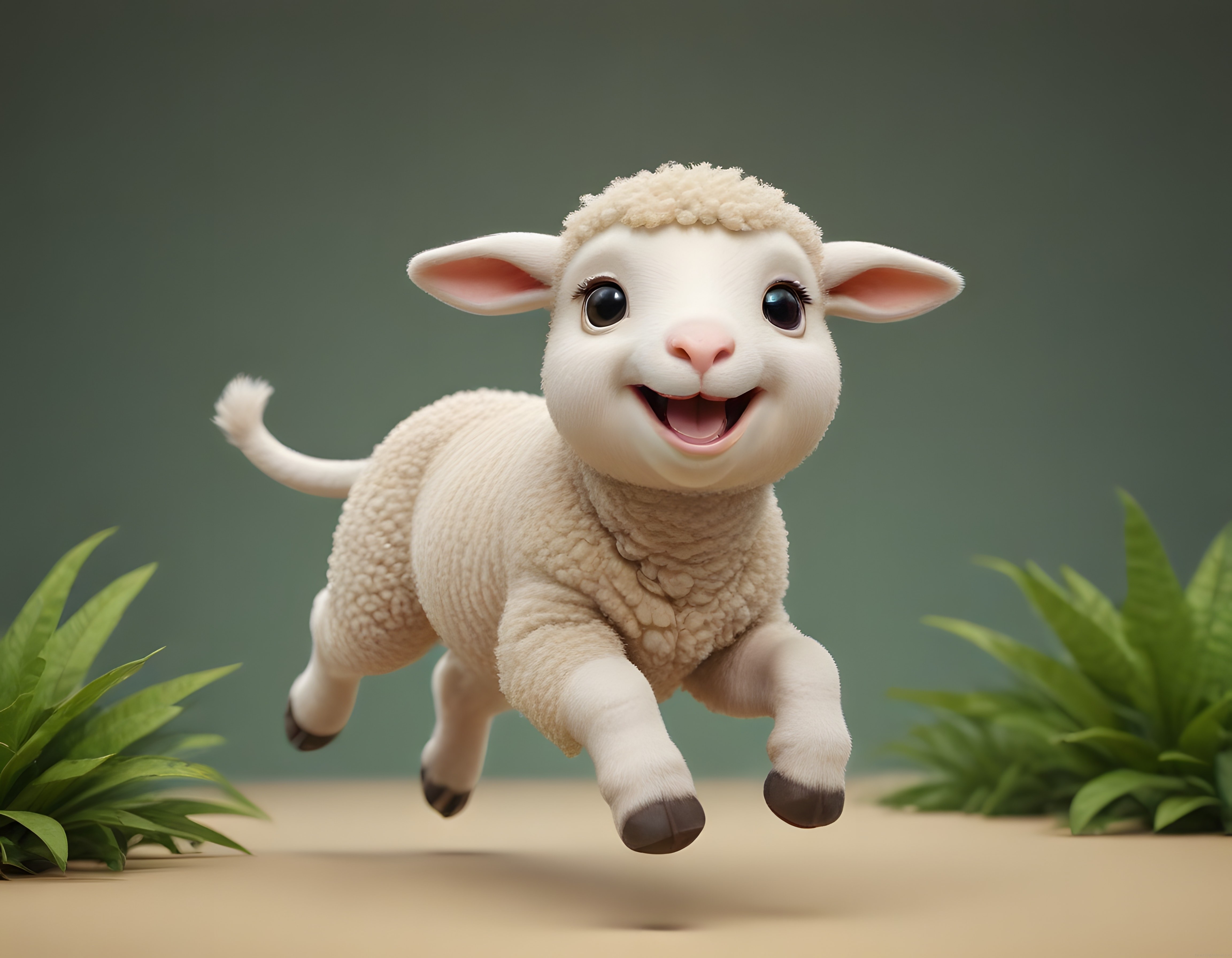 Sevimli Zıplayan Kuzu Yavrusu: 3D Render Doğal ve Neşeli Karakter Tasarımı