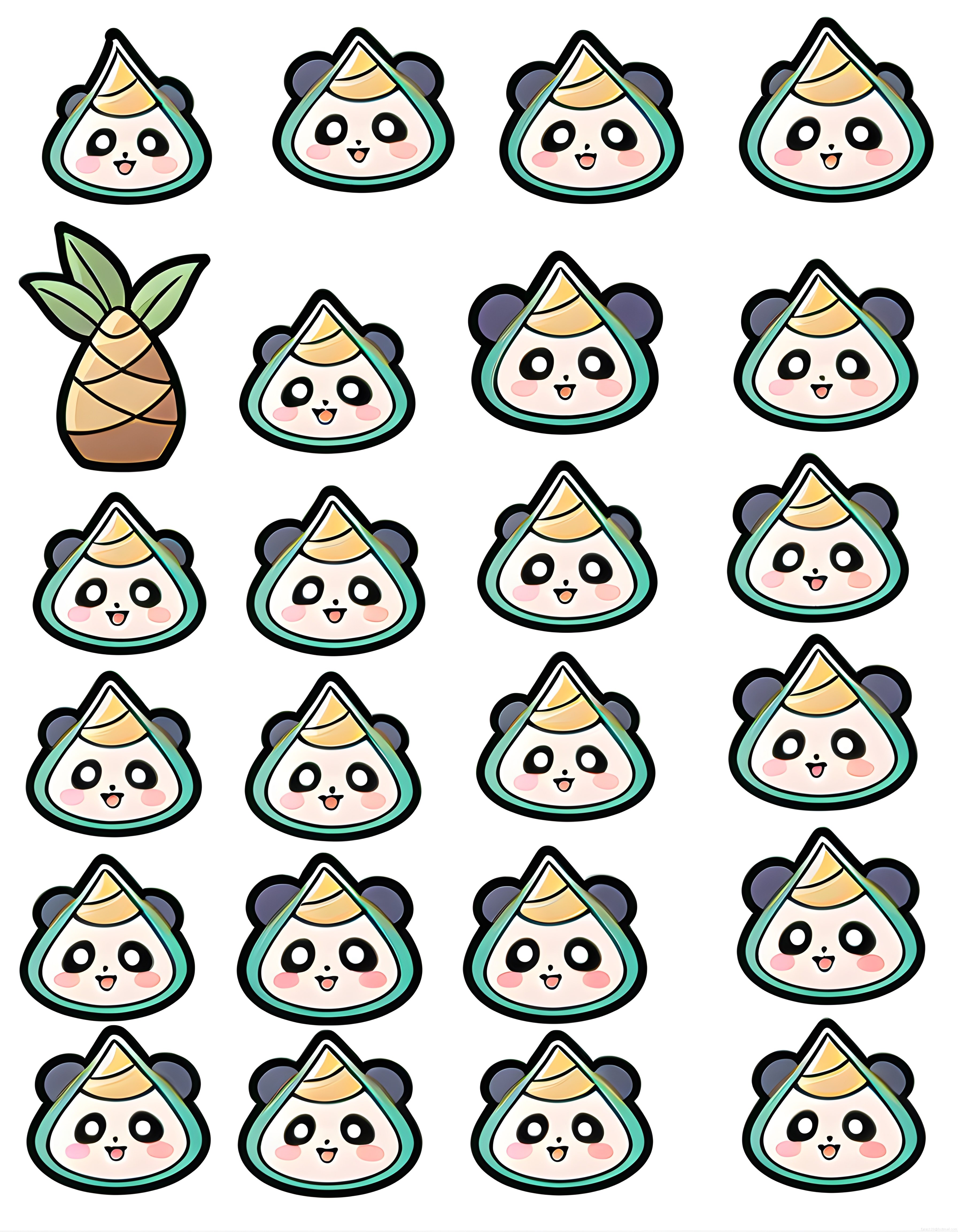 Sevimli Zongzi Panda Kawaii Sticker Seti ve Bambu Filizi Çizimleri