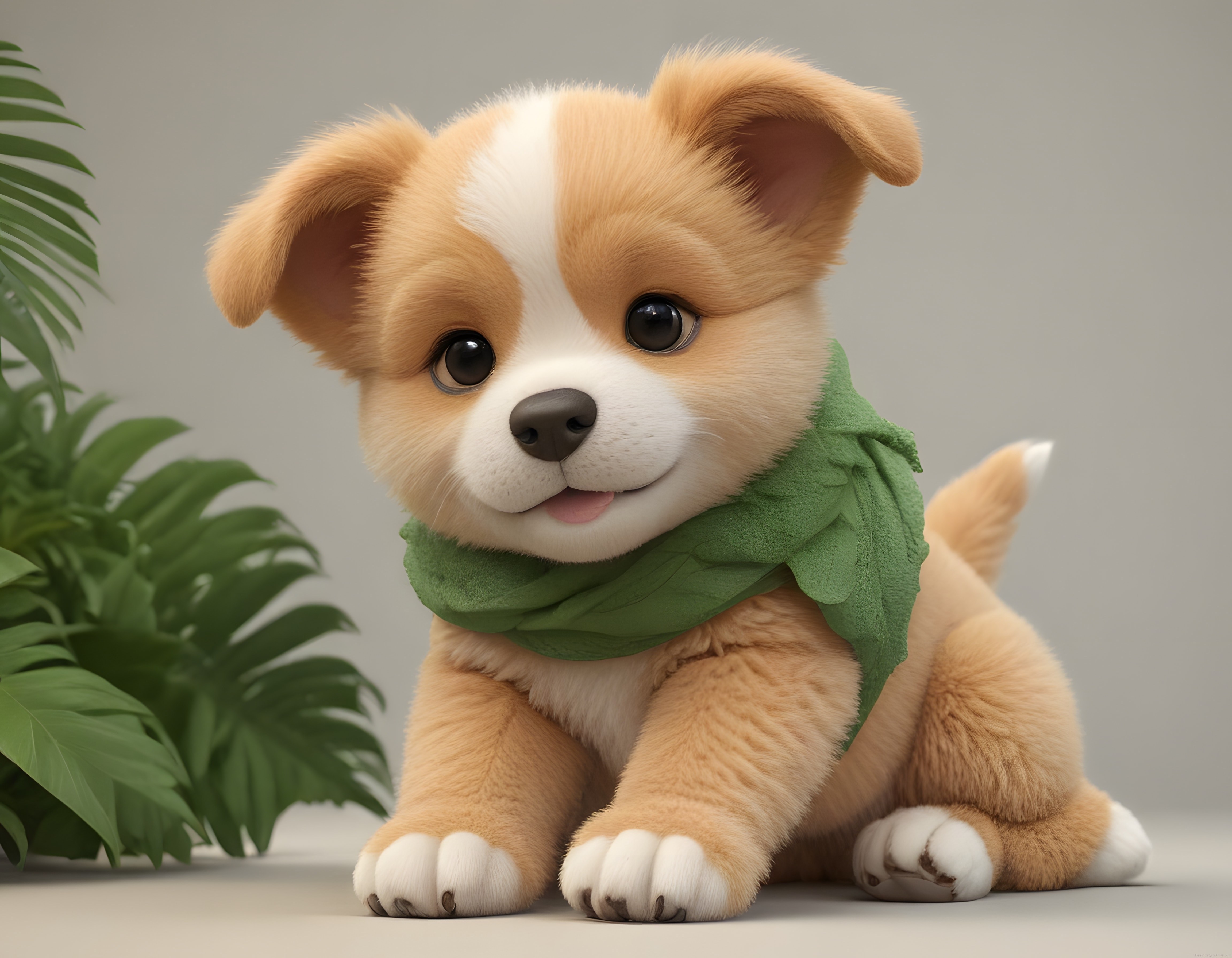 Sıcacık Bir Dijital Dost: Yeşil Atkılı Sevimli Peluş Köpek Karakteri