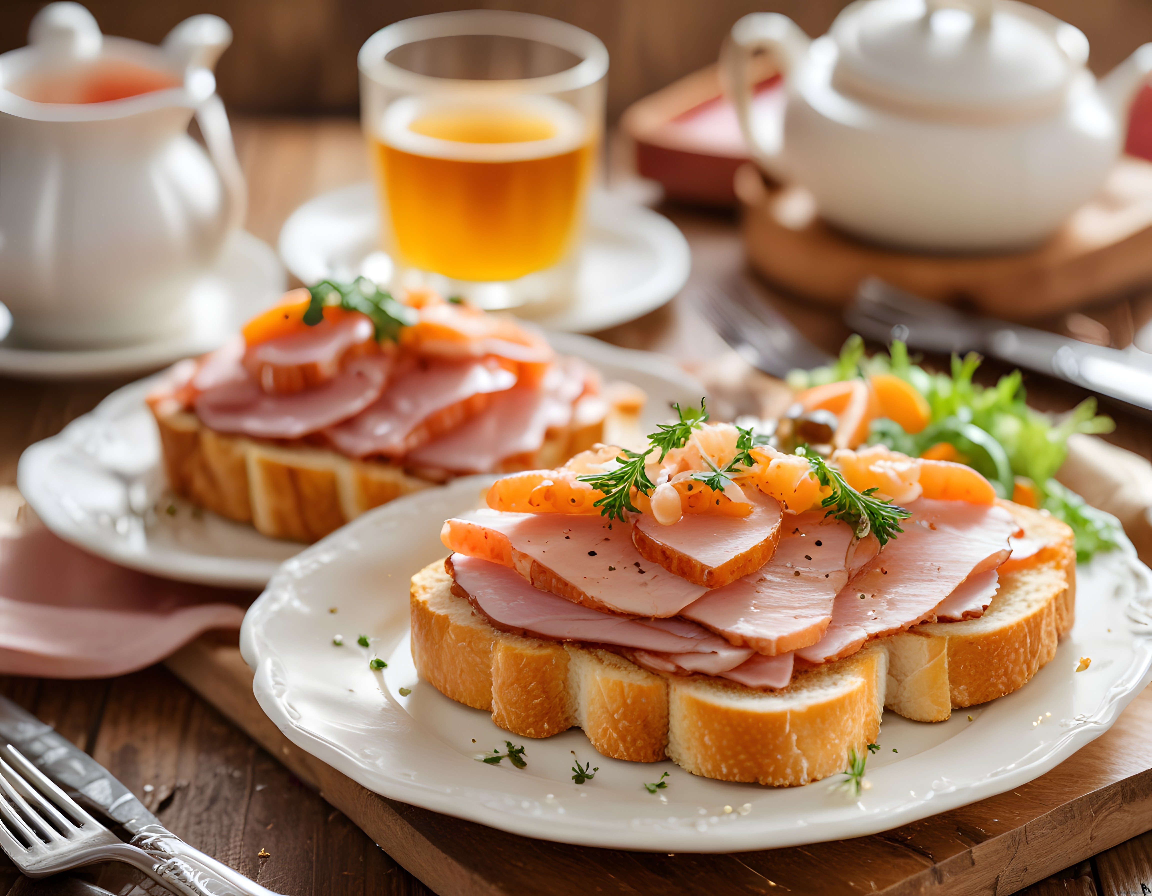 Sıcacık Bir Sabah: Jambonlu Tost ve Meyve Dilimleriyle Zengin Kahvaltı
