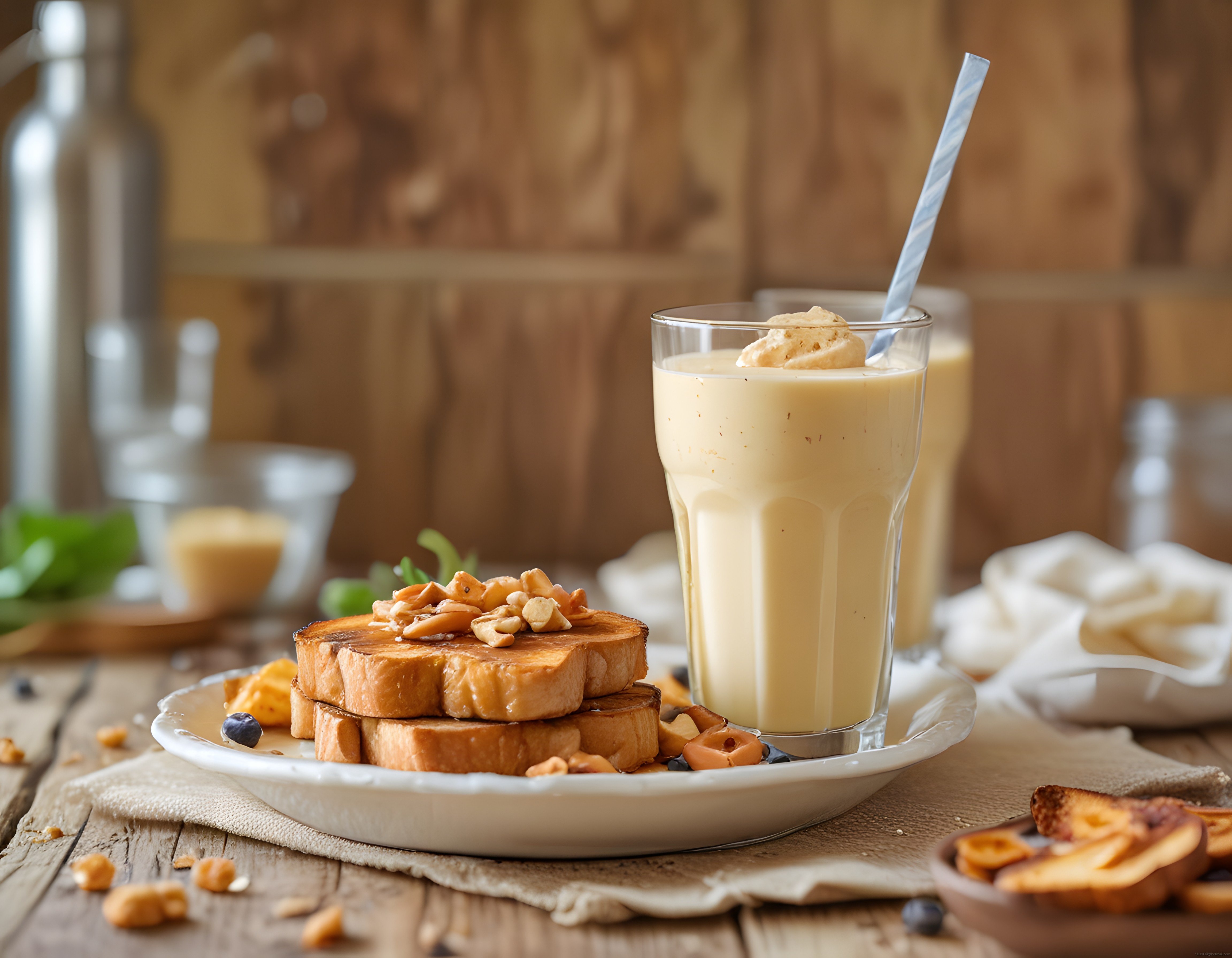Sıcacık Bir Sabah: Kızarmış Ekmek, Fındık ve Kremalı Smoothie ile Kahvaltı