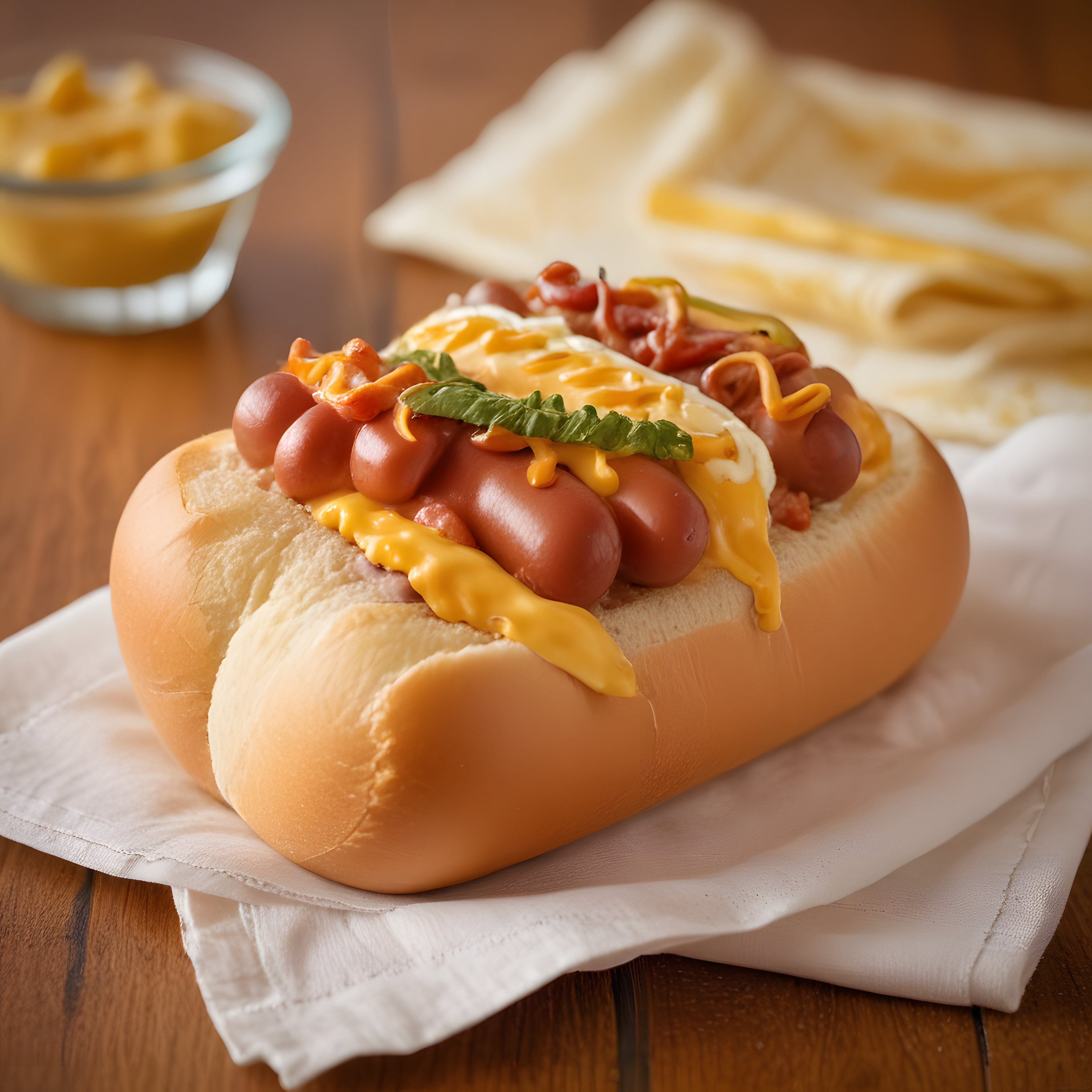 Sıcacık Cheddar Peyniri Soslu Mini Sosisli Hot Dog ve Patates Sunumu
