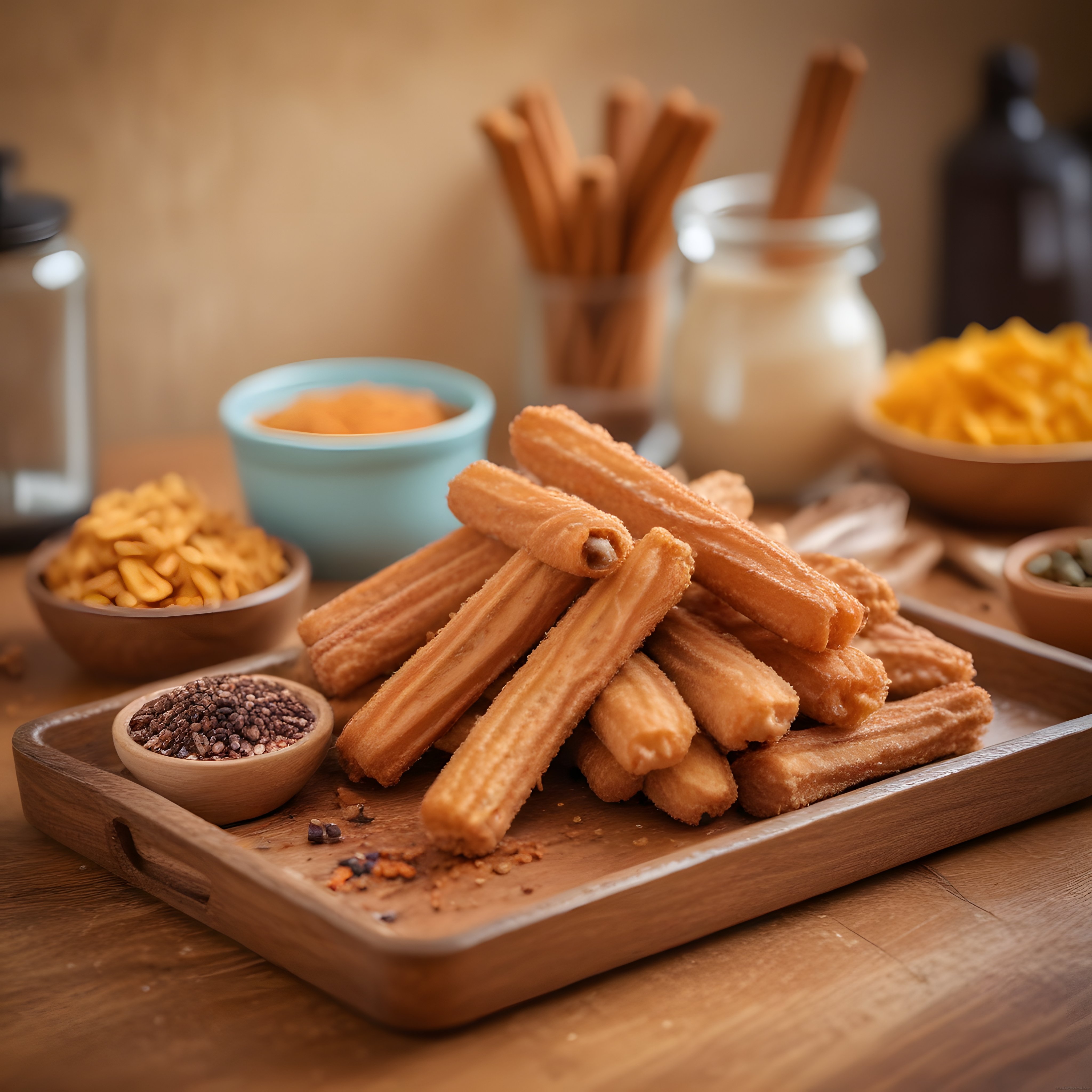 Sıcacık Churros ve Çikolata Soslu Ev Yapımı Atıştırmalık Sunumu