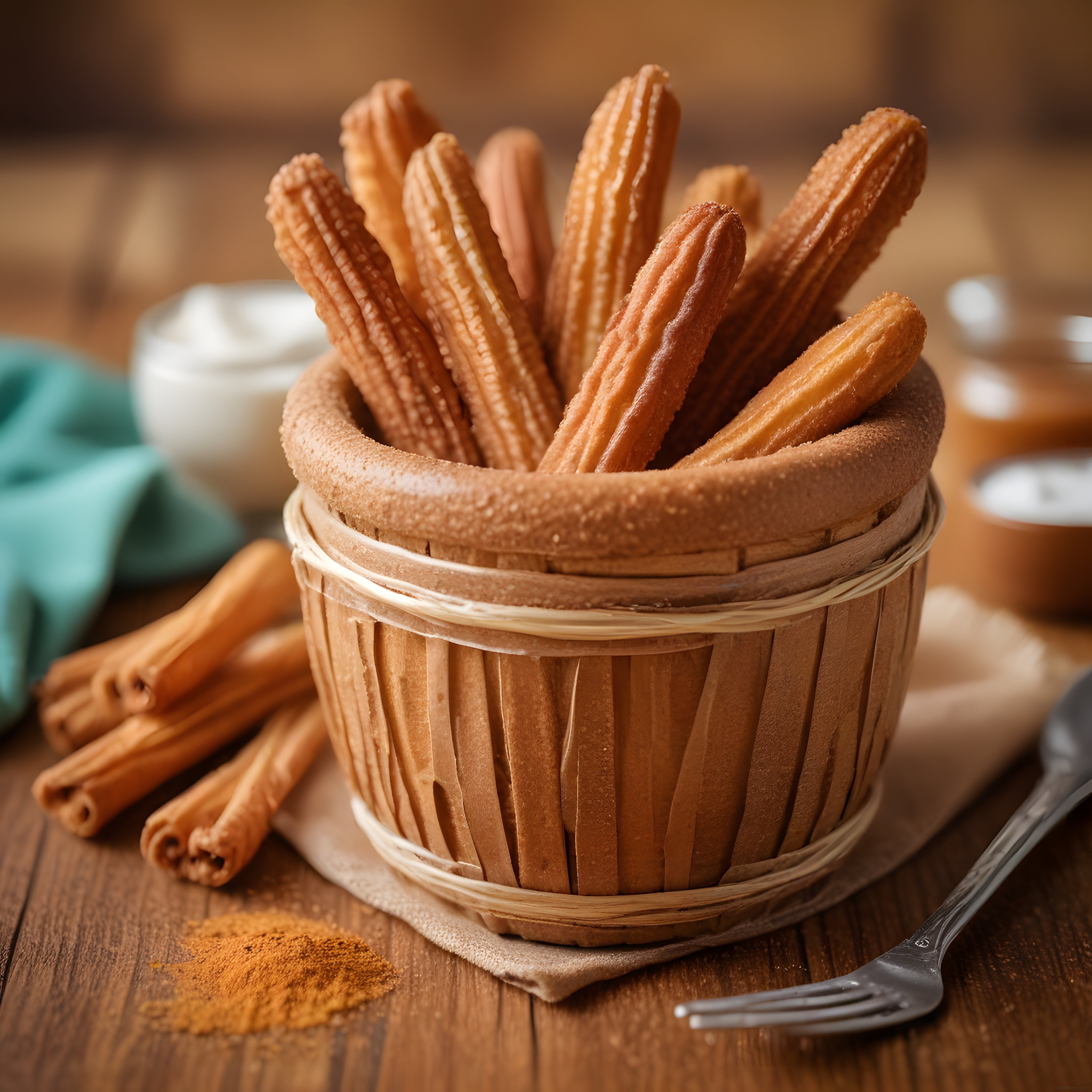 Sıcacık Churros ve Tarçın Eşliğinde Ahşap Masada Tatlı Ziyafeti