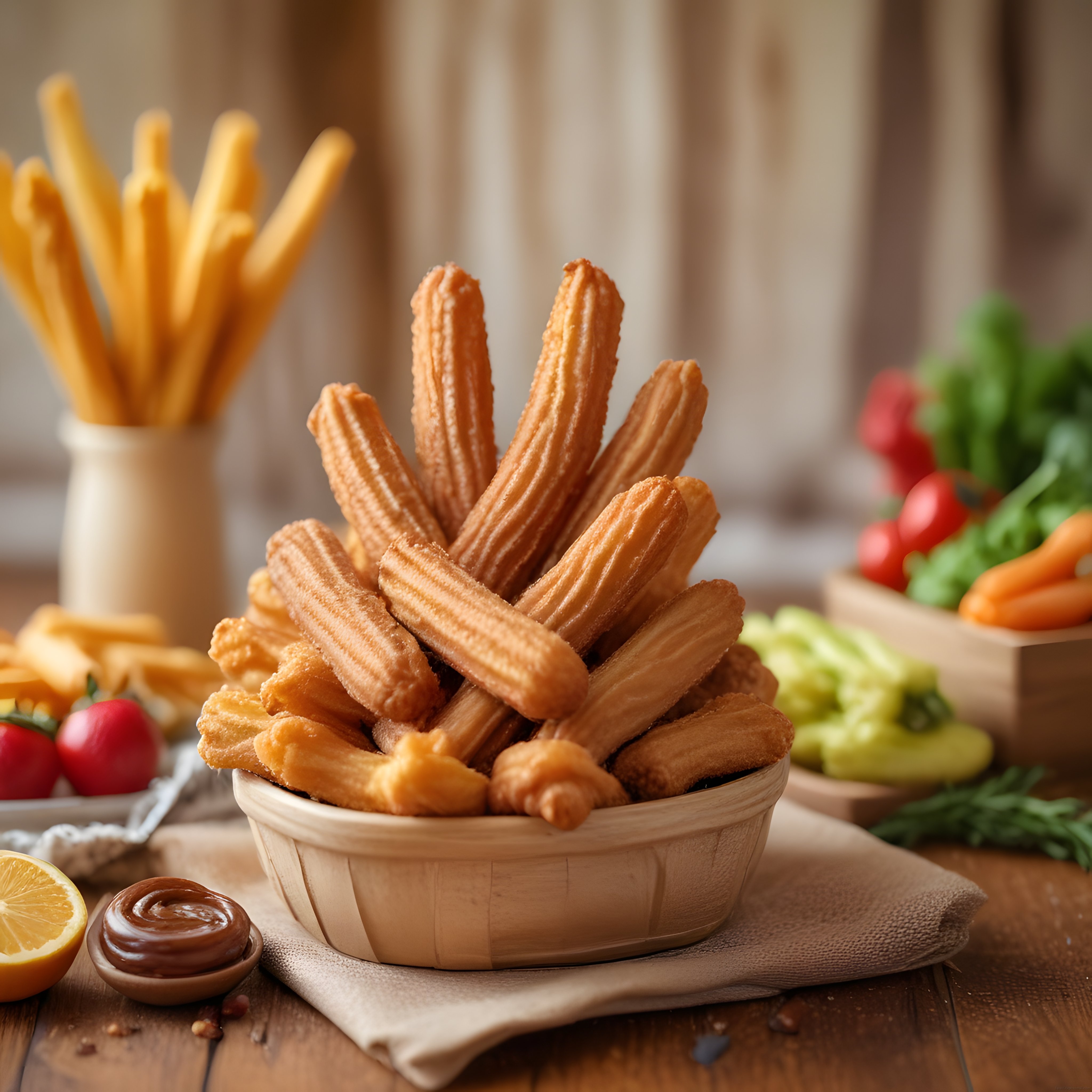 Sıcacık Çıtır Churros, Çikolata Sosu ve Limon ile Rustik Mutfak Sunumu