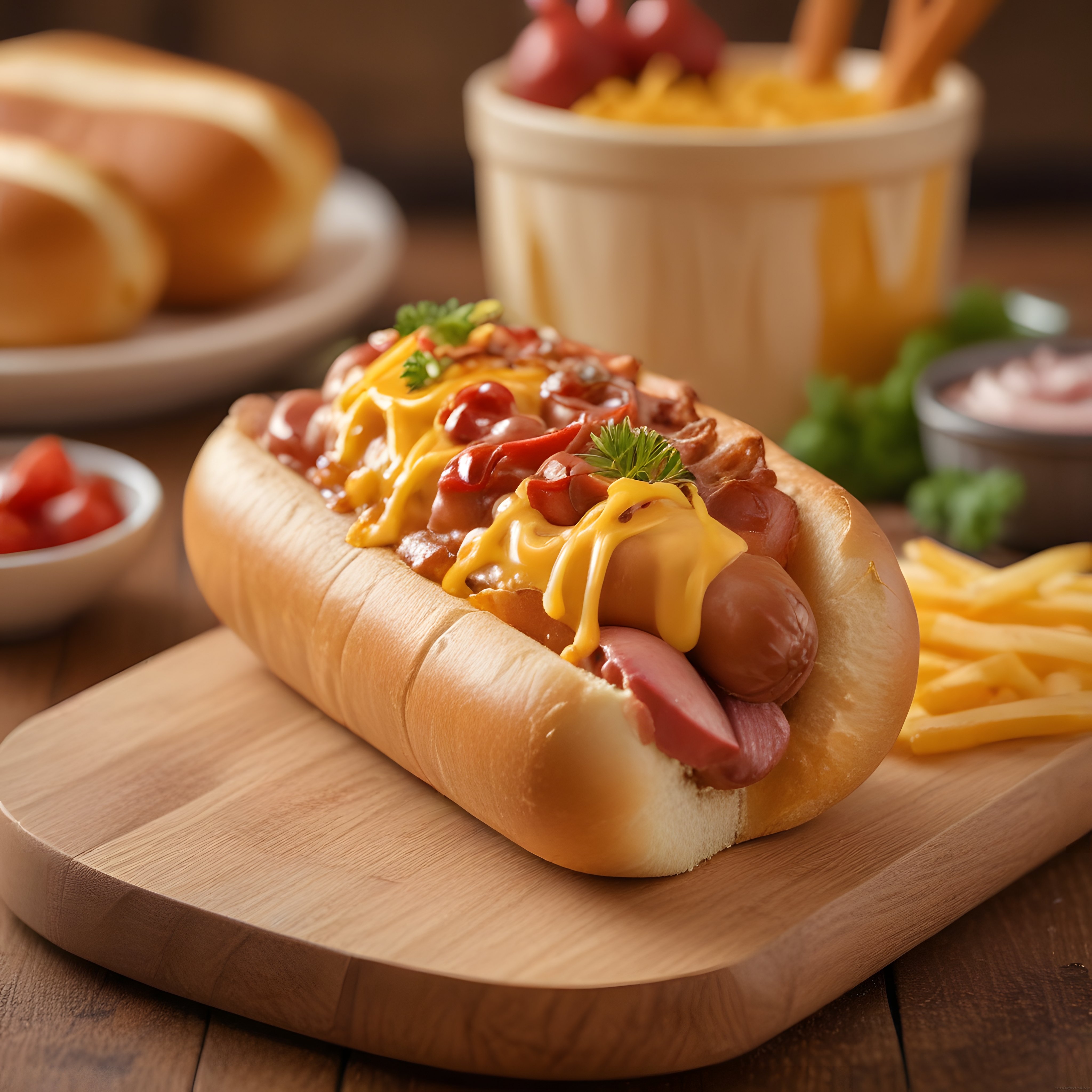 Sıcacık Ekmek Arası Erimiş Cheddar ve Baconlı Nefis Hot Dog Sunumu