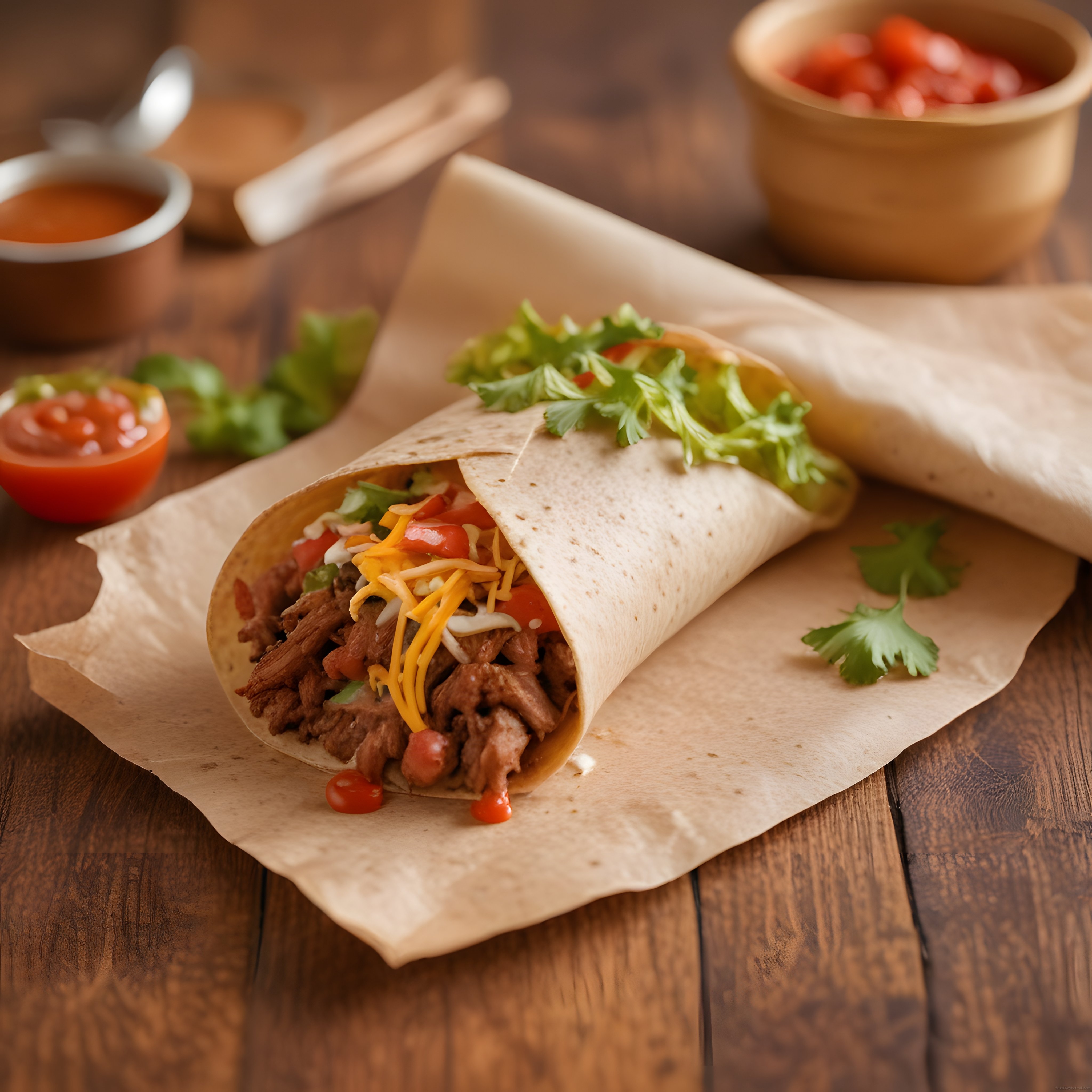 Sıcacık Etli Burrito: Kraft Kağıtta Cheddar Peynirli Meksika Lezzeti