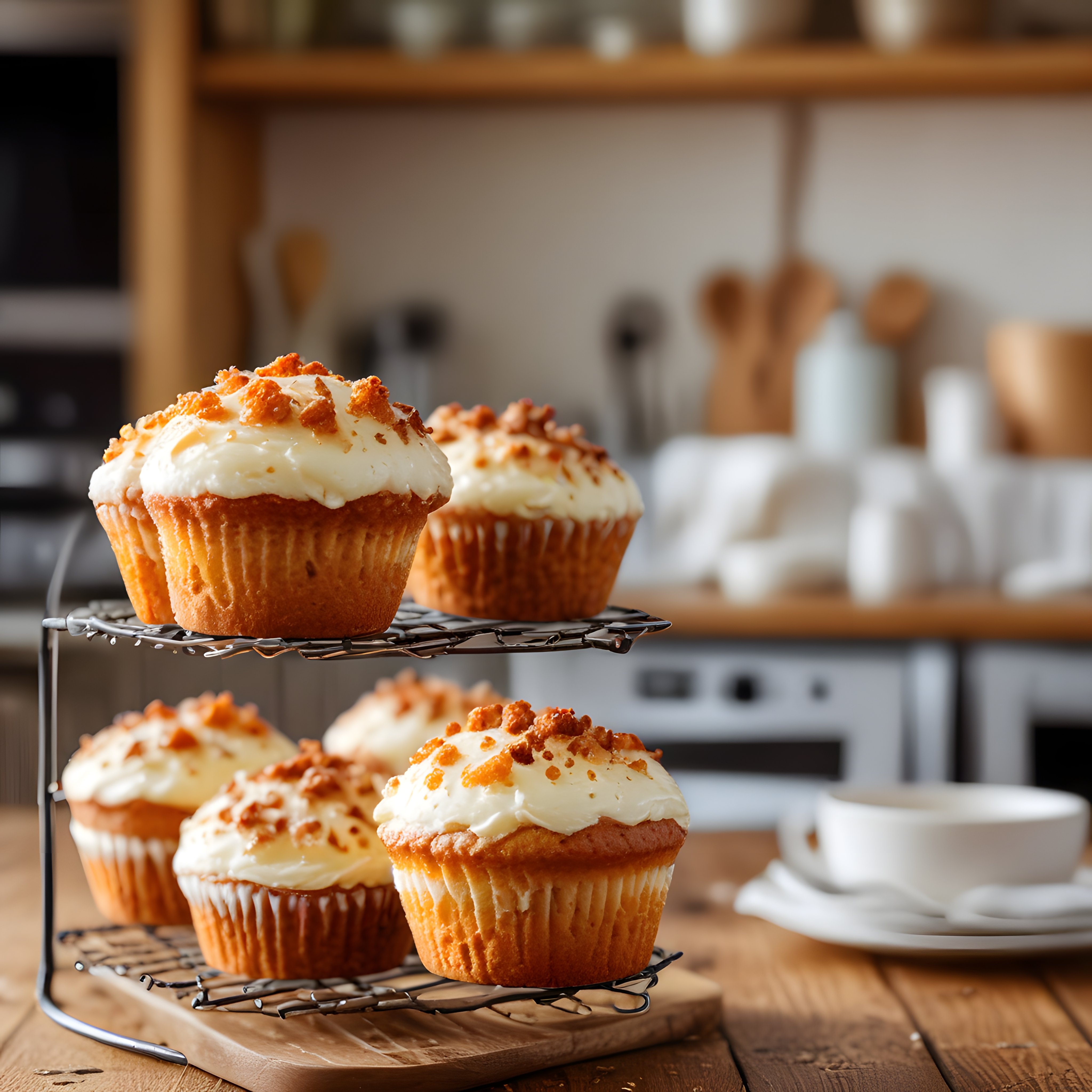 Sıcacık Ev Mutfakında Taze Kremalı Cupcake'ler ve Kahve Eşlikçisi