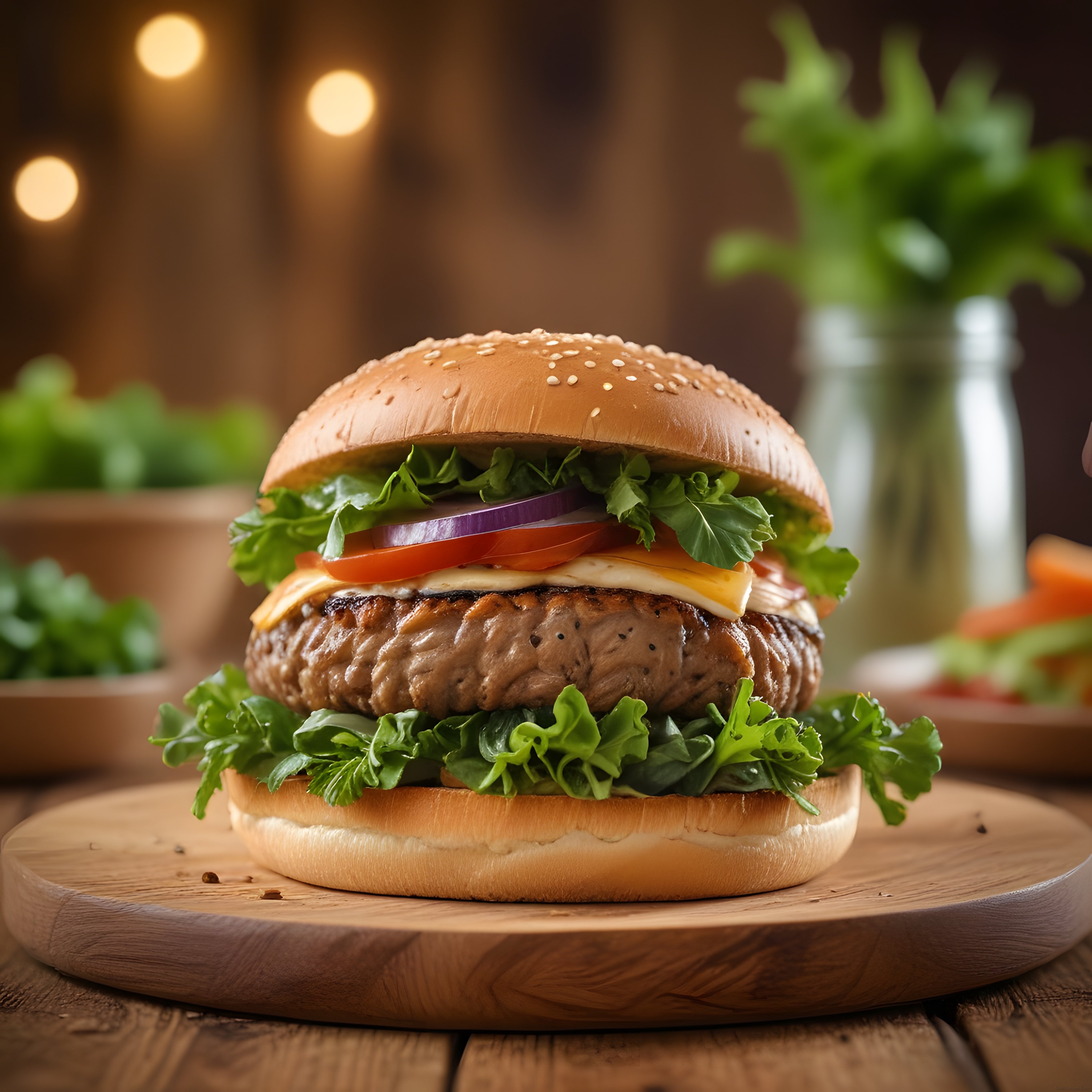 Sıcacık Izgara Köfteli, Susamlı Ekmek Arası Nefis Gourmet Burger Sunumu