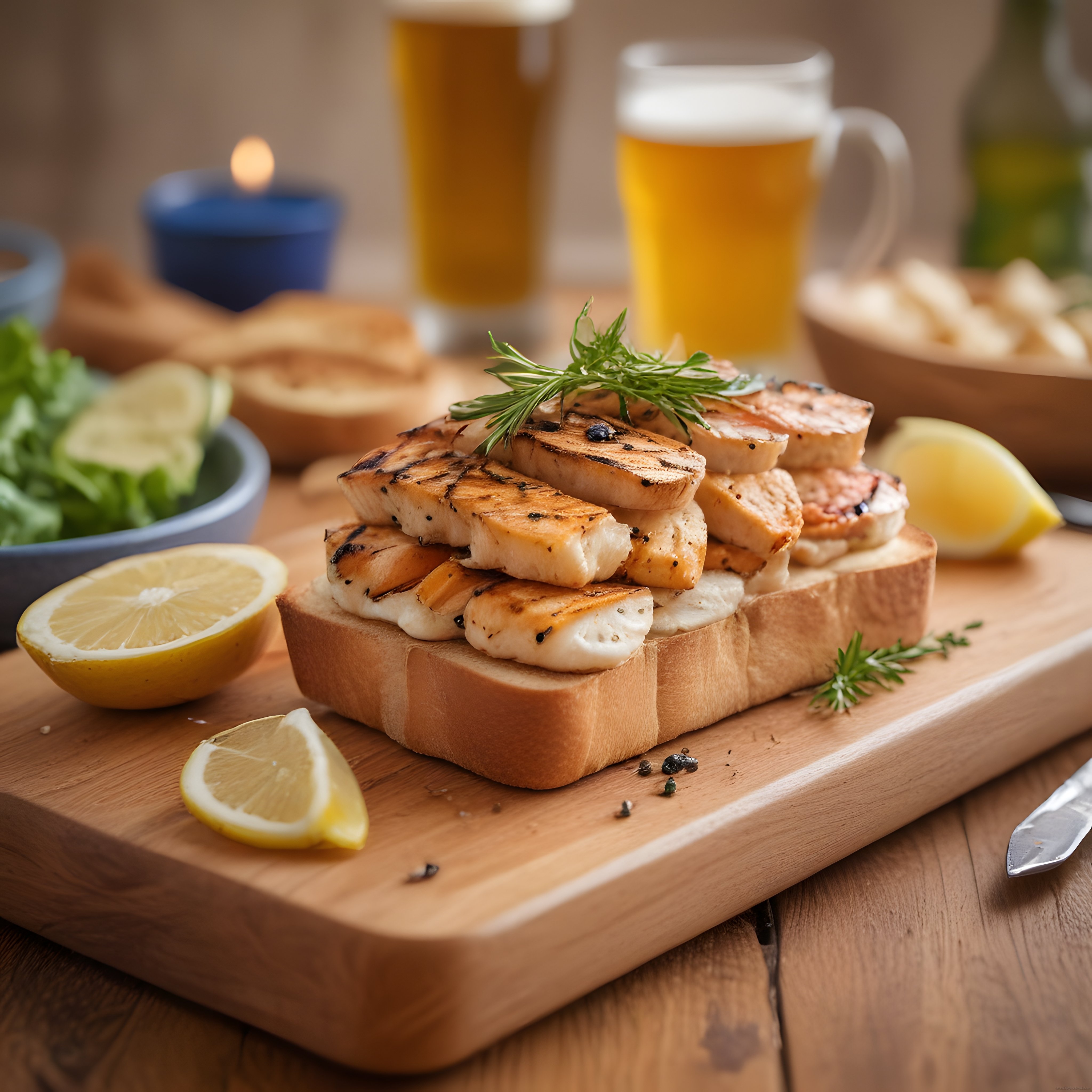 Sıcacık Izgara Peynirli Tost Limon ve Bira Eşliğinde Rustik Sunum