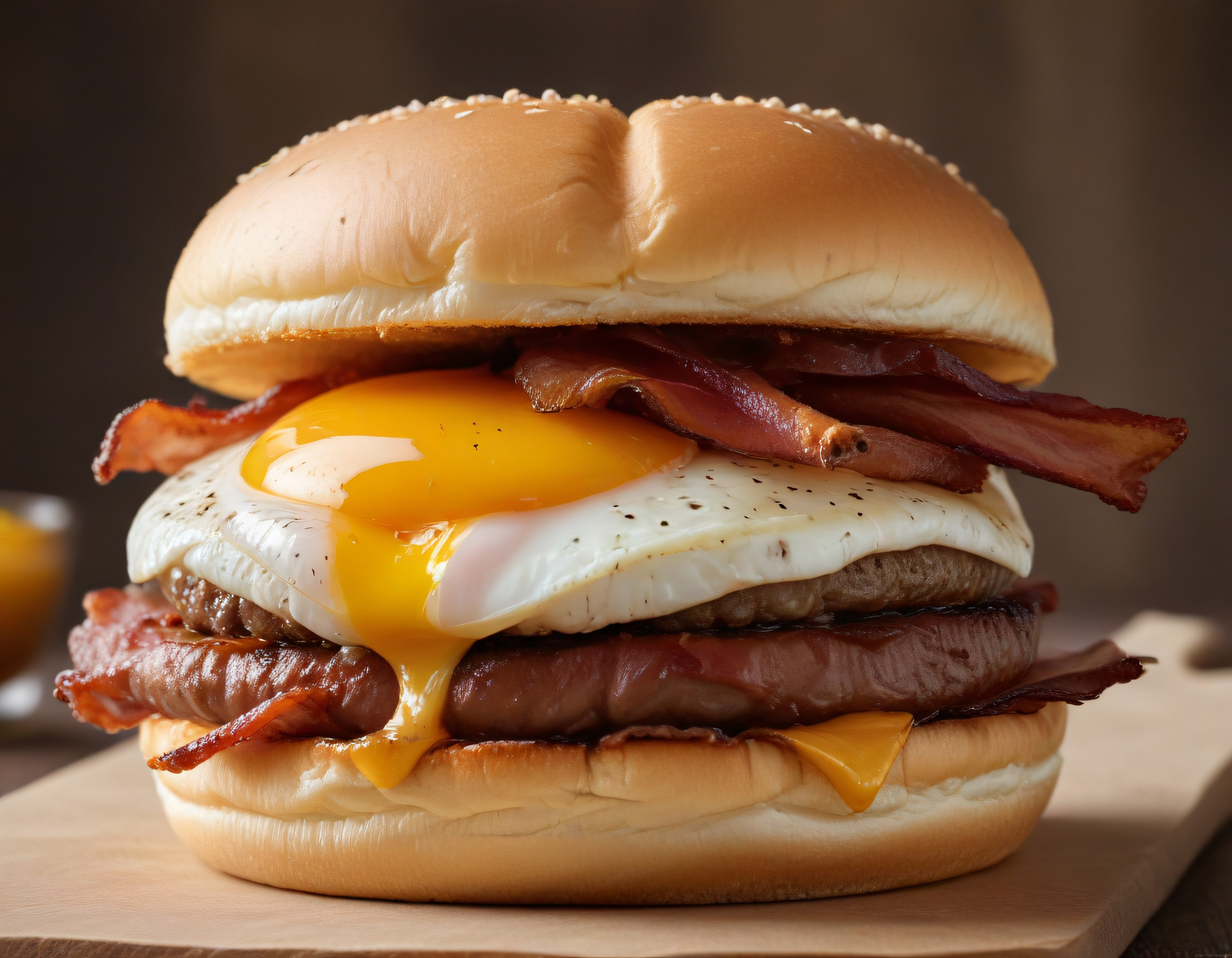 Sıcacık Kahvaltı Burgeri: Akışkan Yumurta, Kıtır Bacon ve Sosis Katmanları