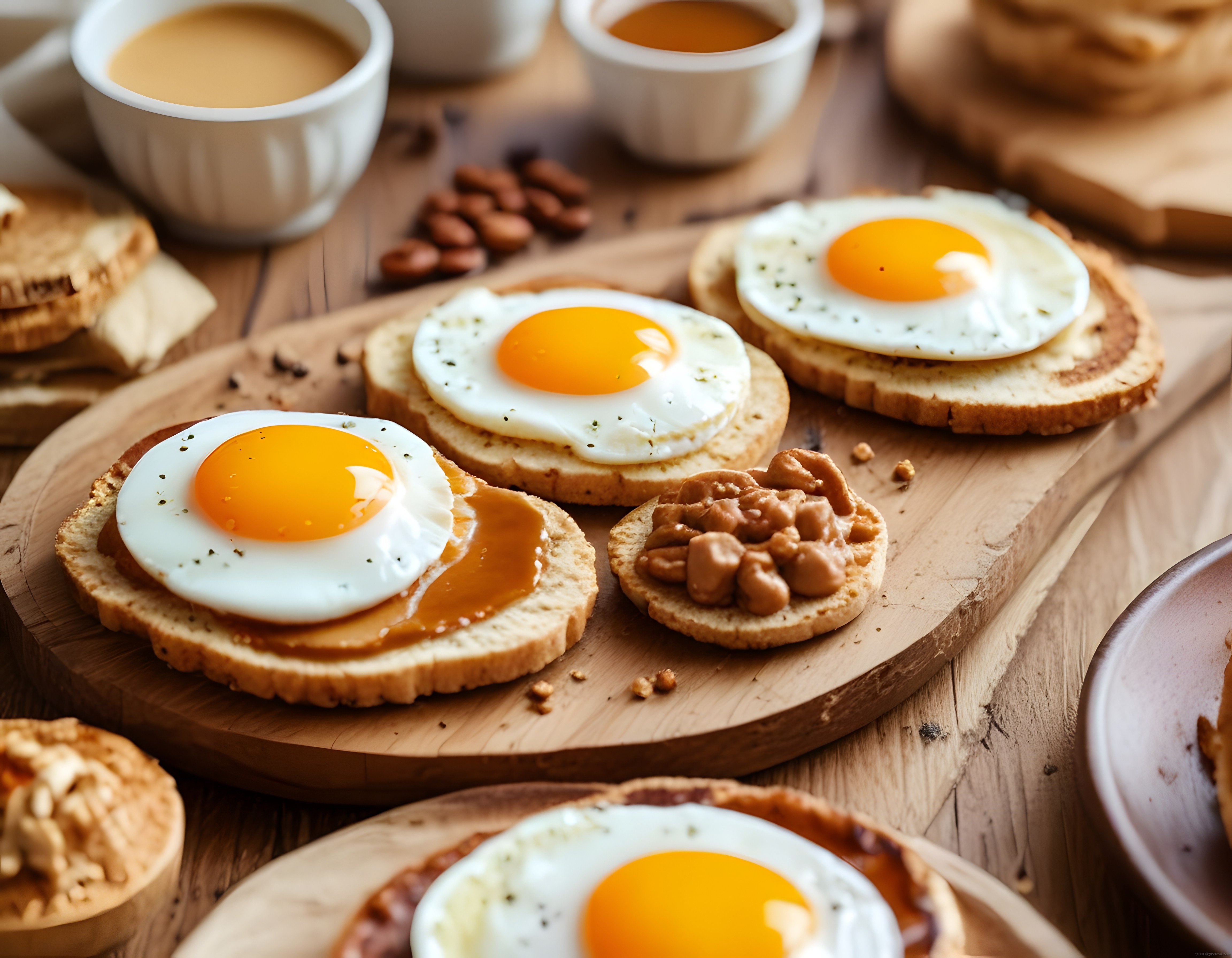 Sıcacık Kahvaltı Keyfi: Ahşap Sunumda Yumurtalı Ekmek ve Fasulye