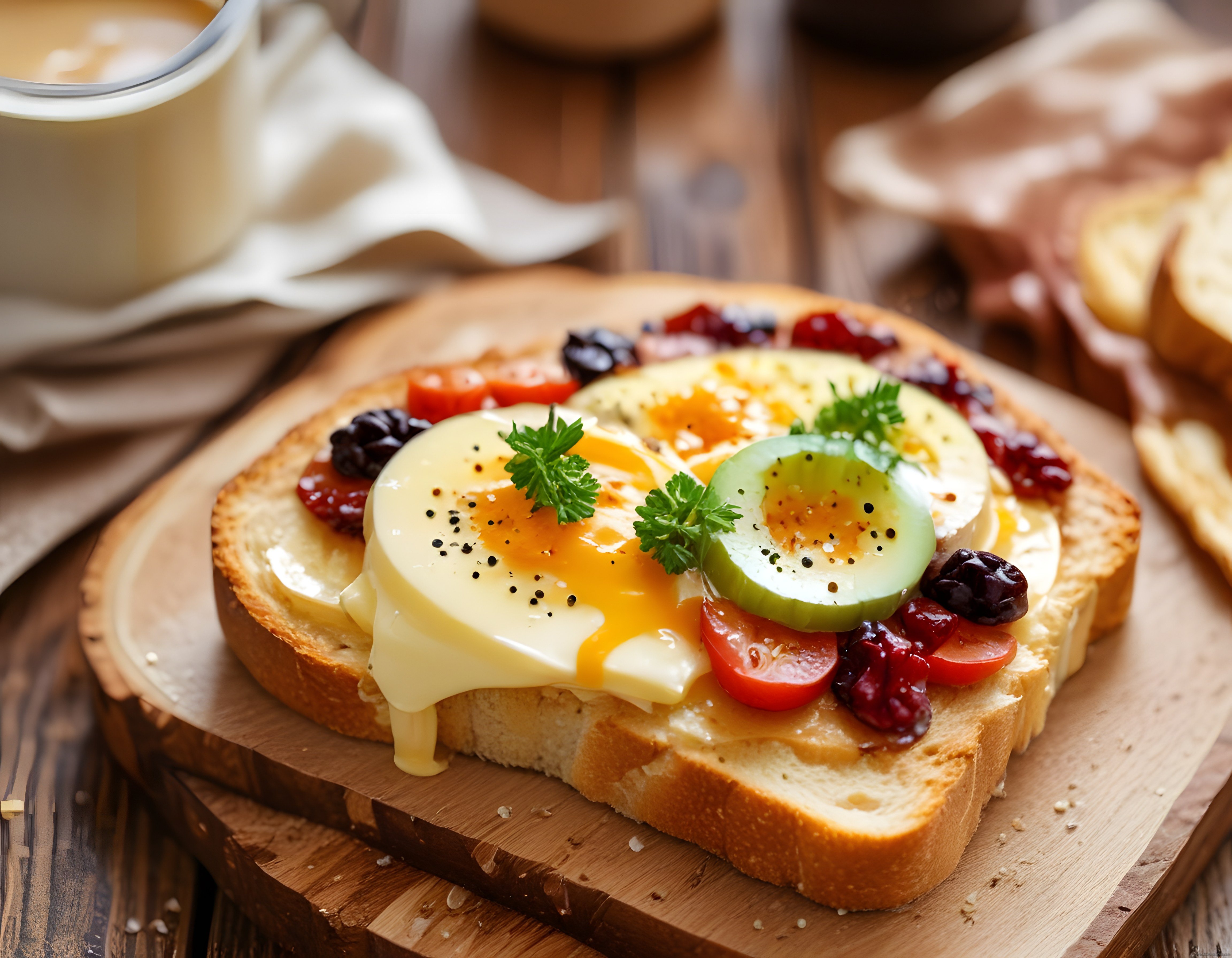 Sıcacık Kahvaltı Tabağı: Akışkan Yumurtalı Peynirli Tost ve Taze Sebzeler