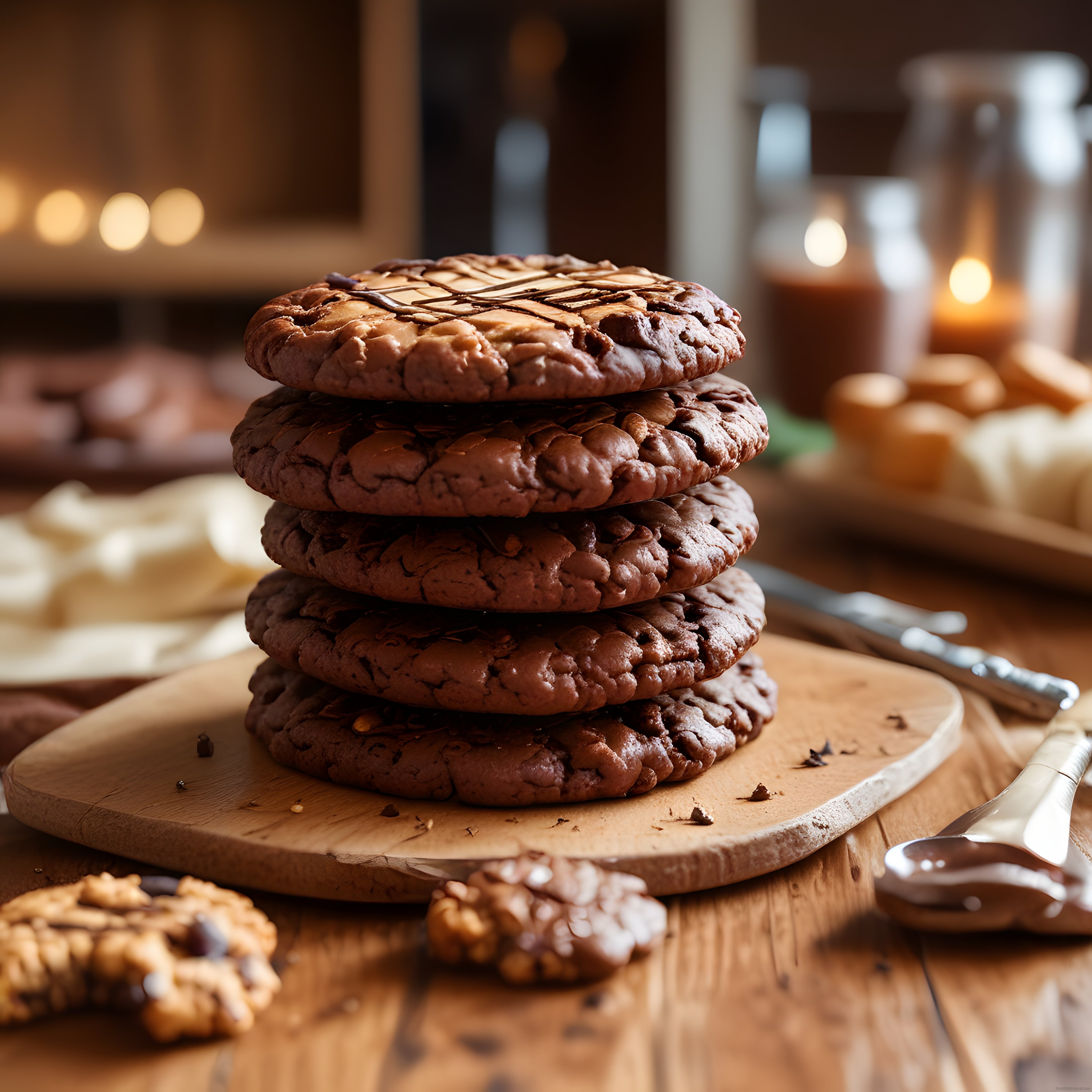 Sıcacık Mutfak Atmosferinde Çikolatalı Kurabiye Kulesi ve Ahşap Sunum