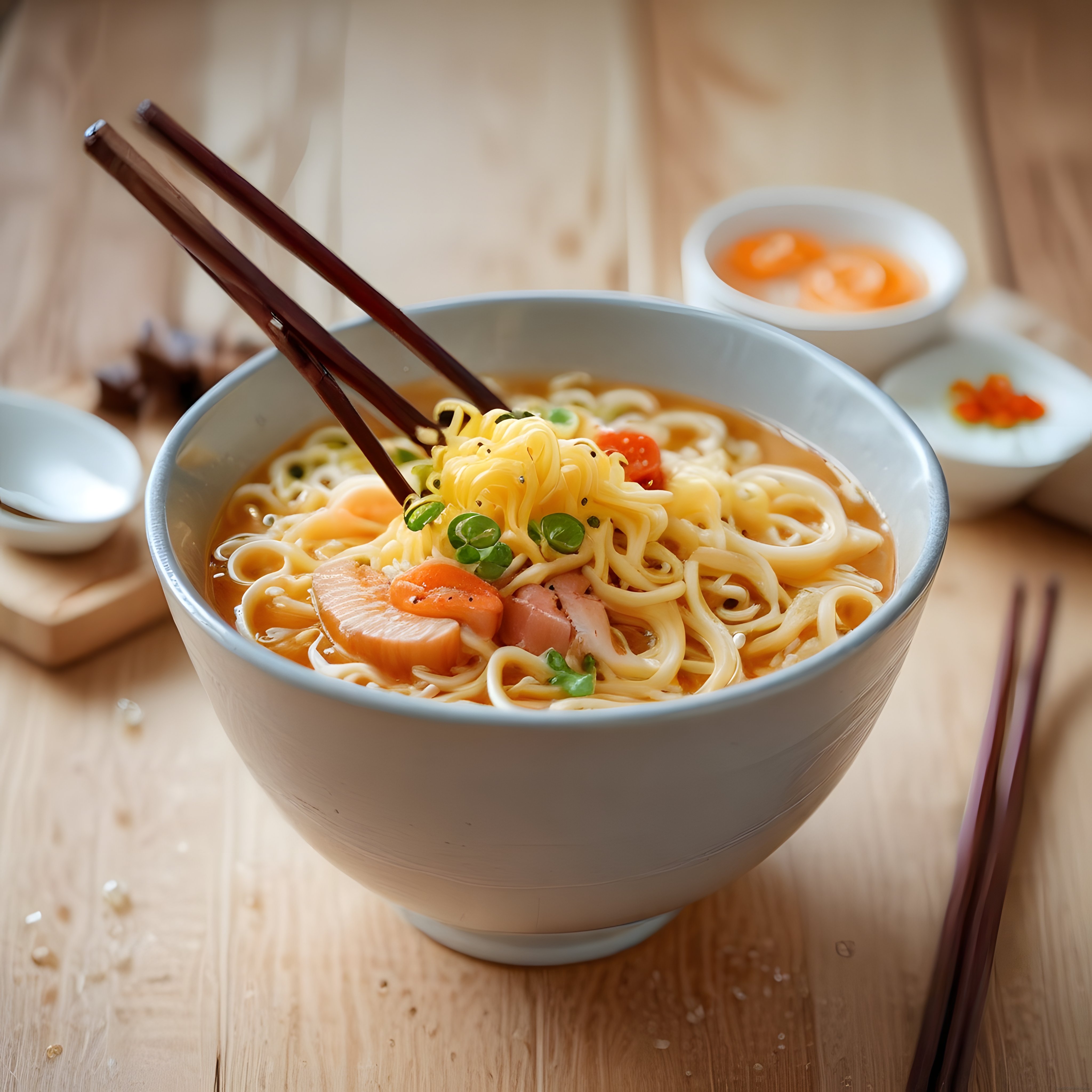 Sıcacık Ramen Kasesi: Taze Sebzeler ve Nar Gibi Turuncu Et Suyuyla Hazır Çorba